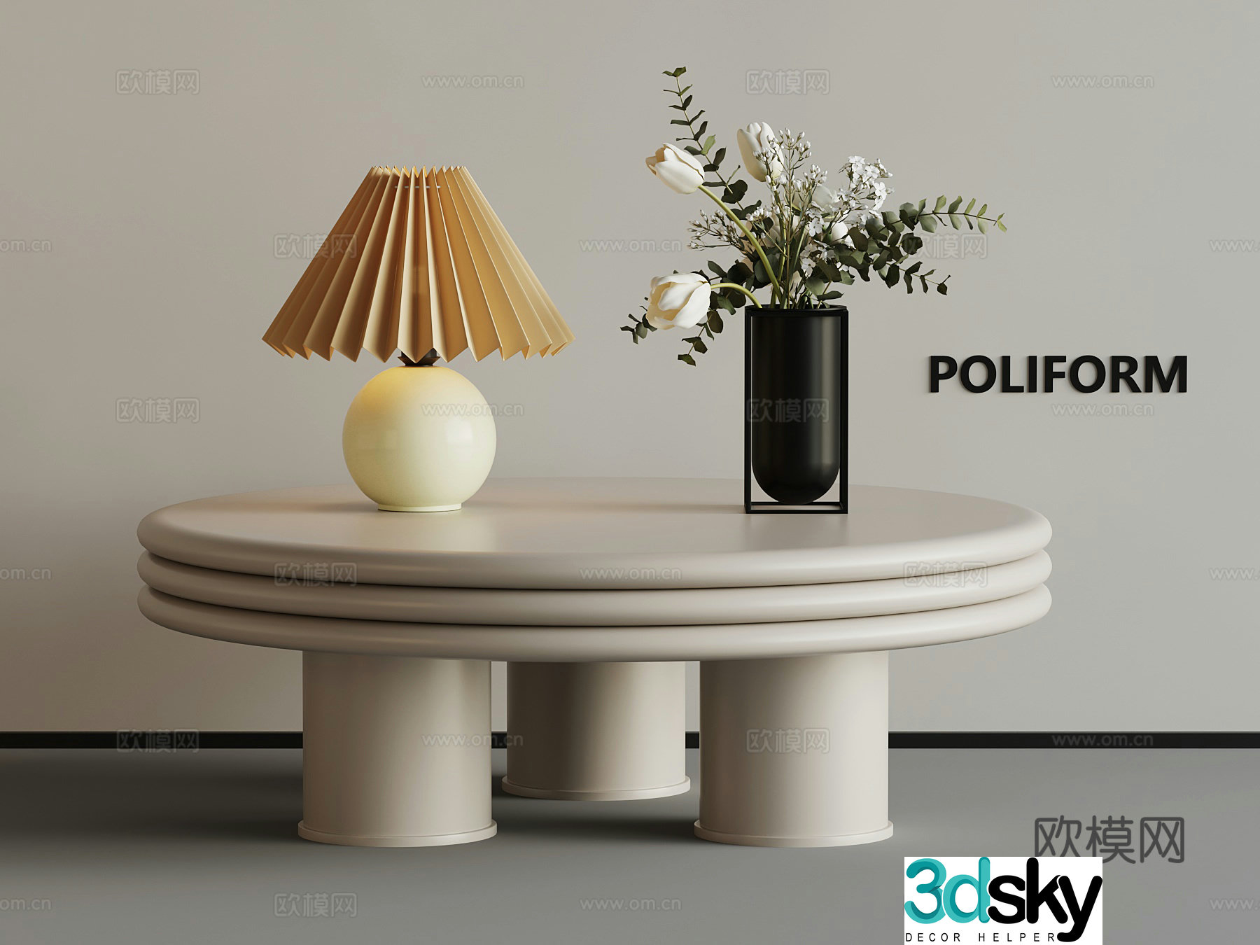 Modern cream style coffee table lamp vase 3d model