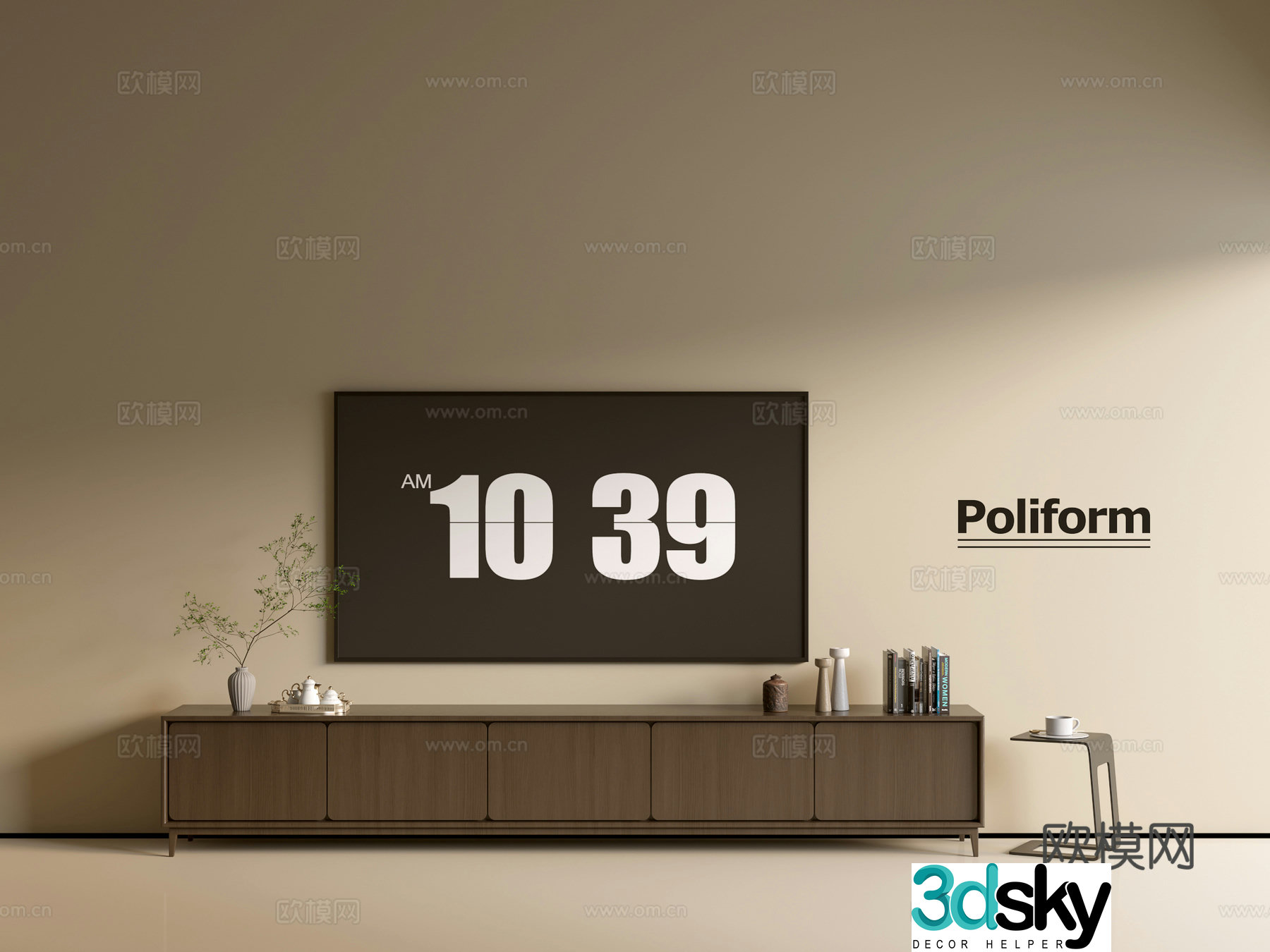 Modern black wood grain TV cabinet simple side cabinet chest of drawers low cabinet whole cabinet side cabinet Yang 3D model