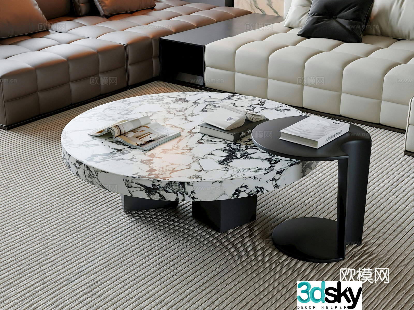 Modern Italian coffee table coffee table combination glass coffee table round coffee table light luxury coffee table jewelry ornaments 3D model