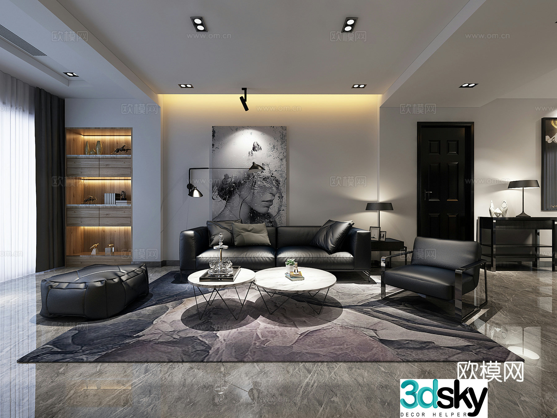 Modern living and dining room sofa coffee table chandeliers TV cabinet hanging painting side cabinet dining table chair 3d model