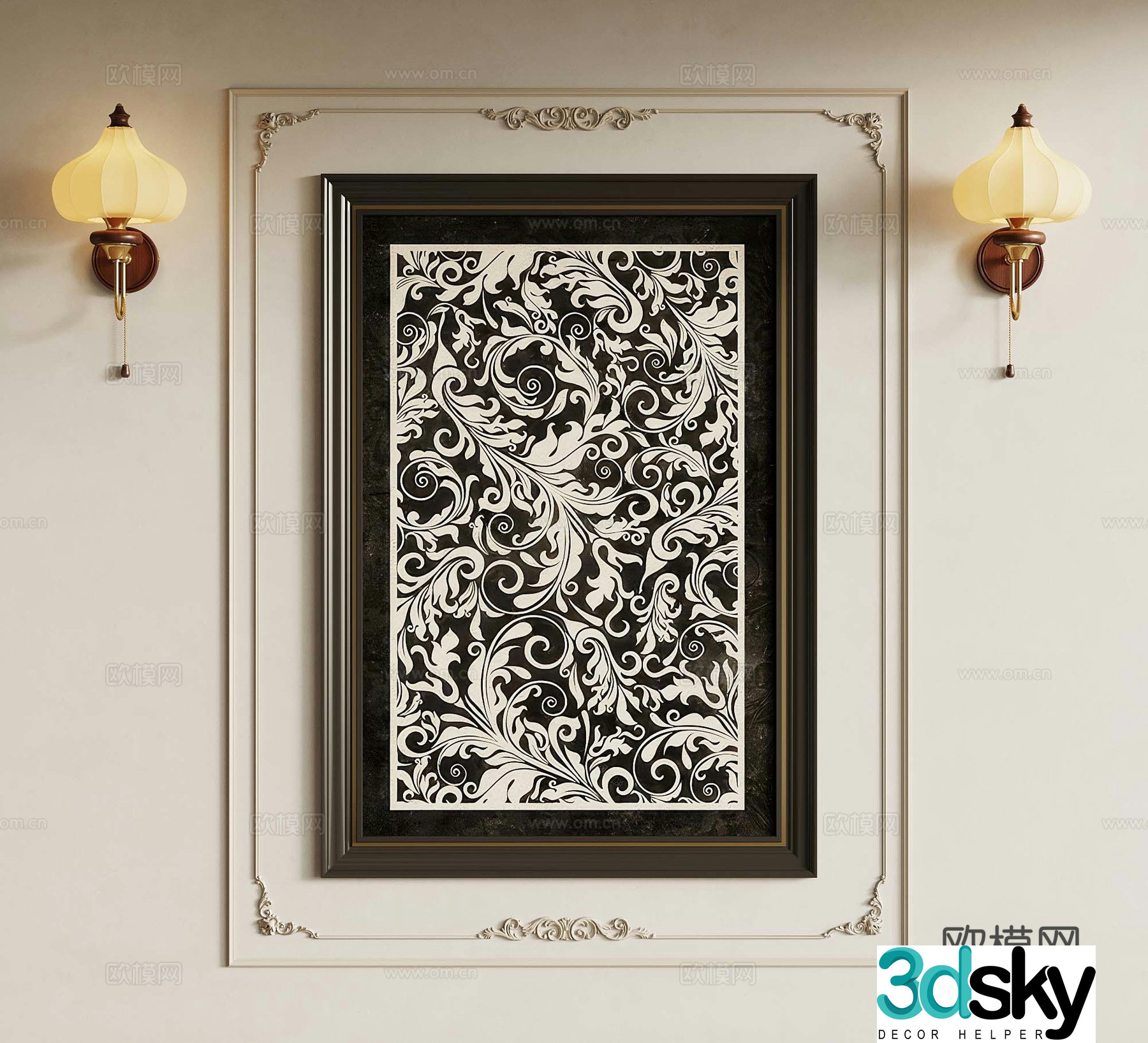 06 French retro medieval style decorative painting French wall lamp 3D model