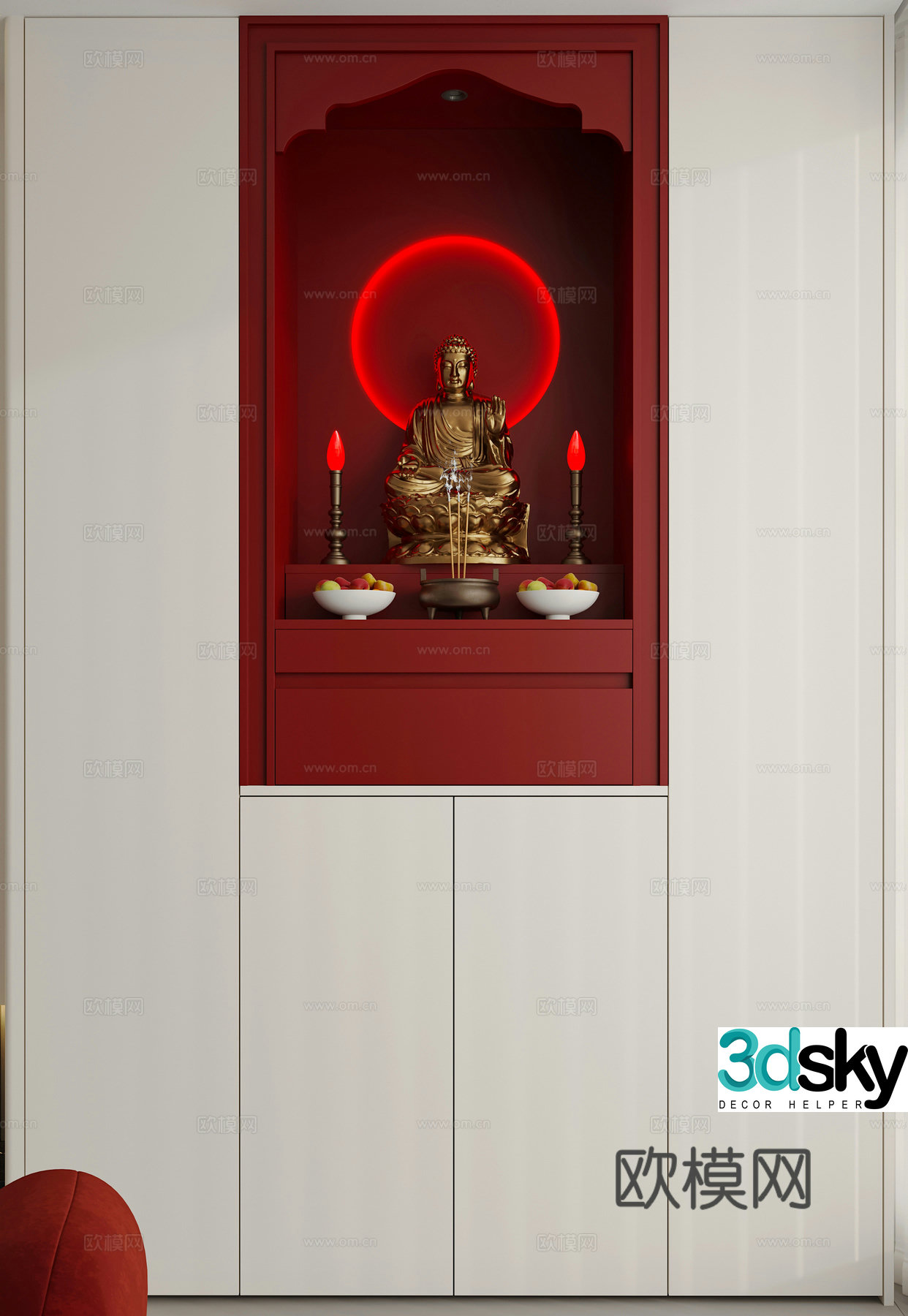 Buddha niche cabinet display cabinet dream curtain Buddha statue 3d model