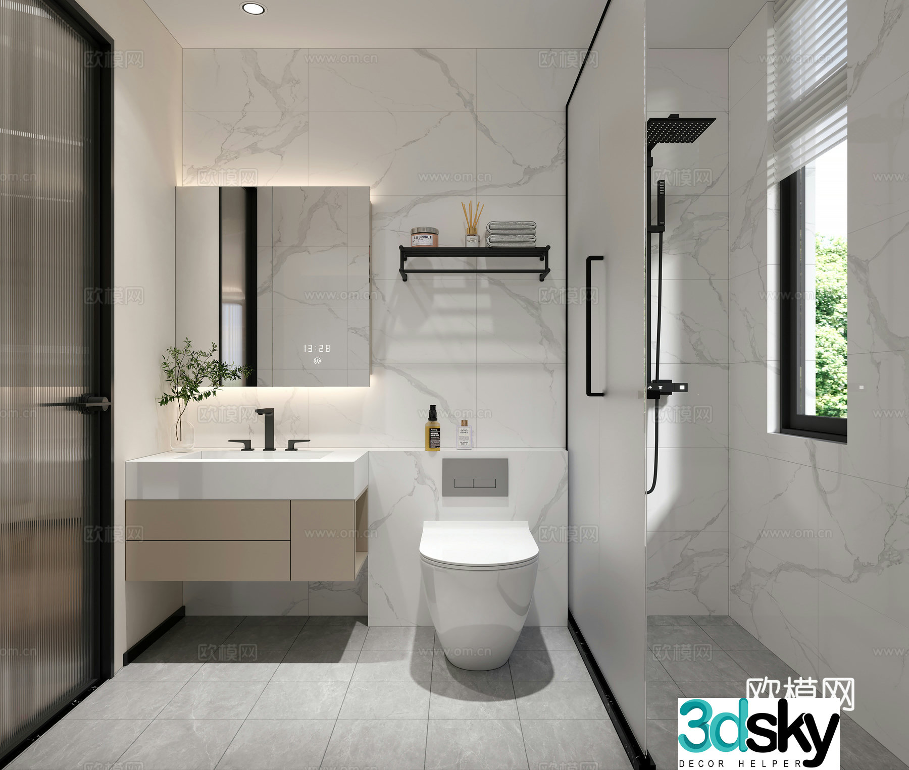 Bathroom Bathroom Cabinet Bathroom Mirror Toilet Storage Rack Shower 3D Model