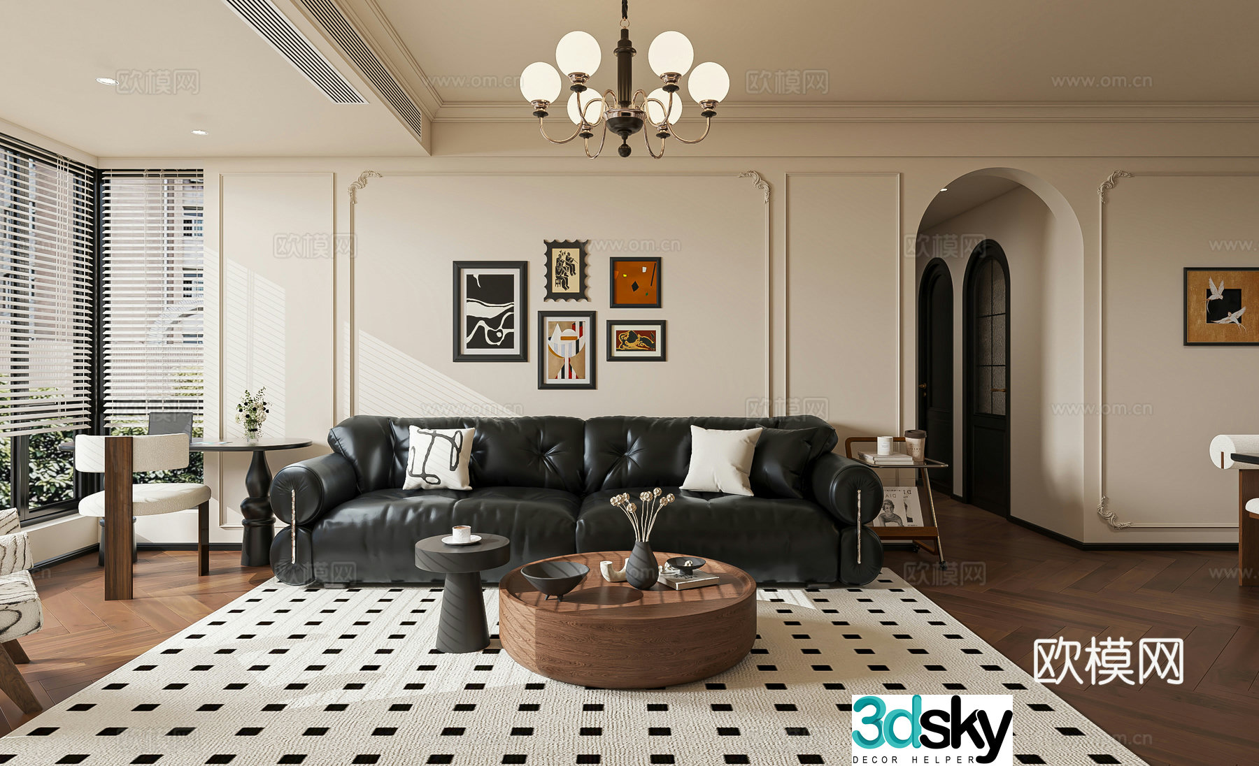 French retro living and dining room 3d model
