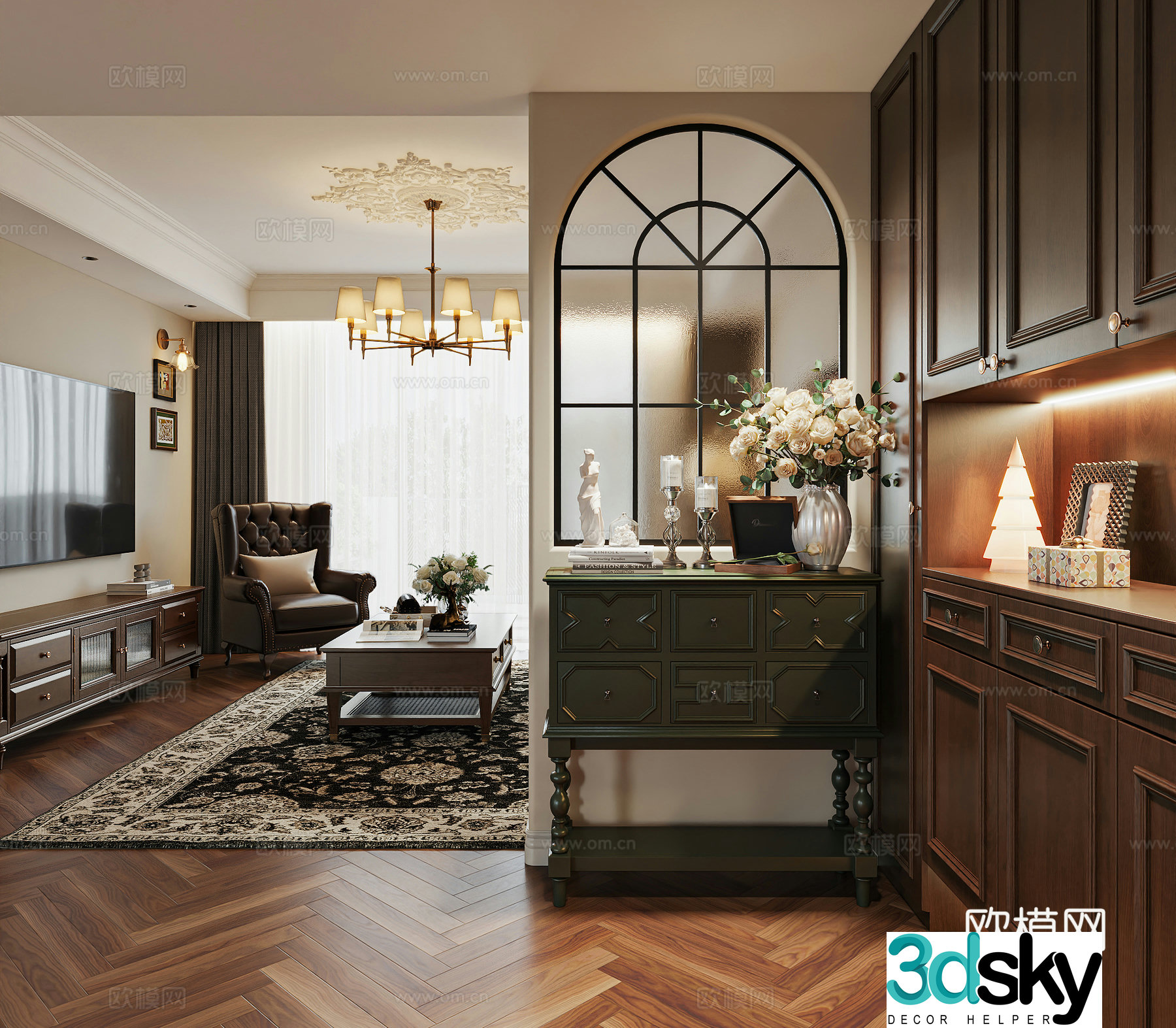 American style entrance American style entrance cabinet American style entrance partition American shoe cabinet American case table arch 3D model