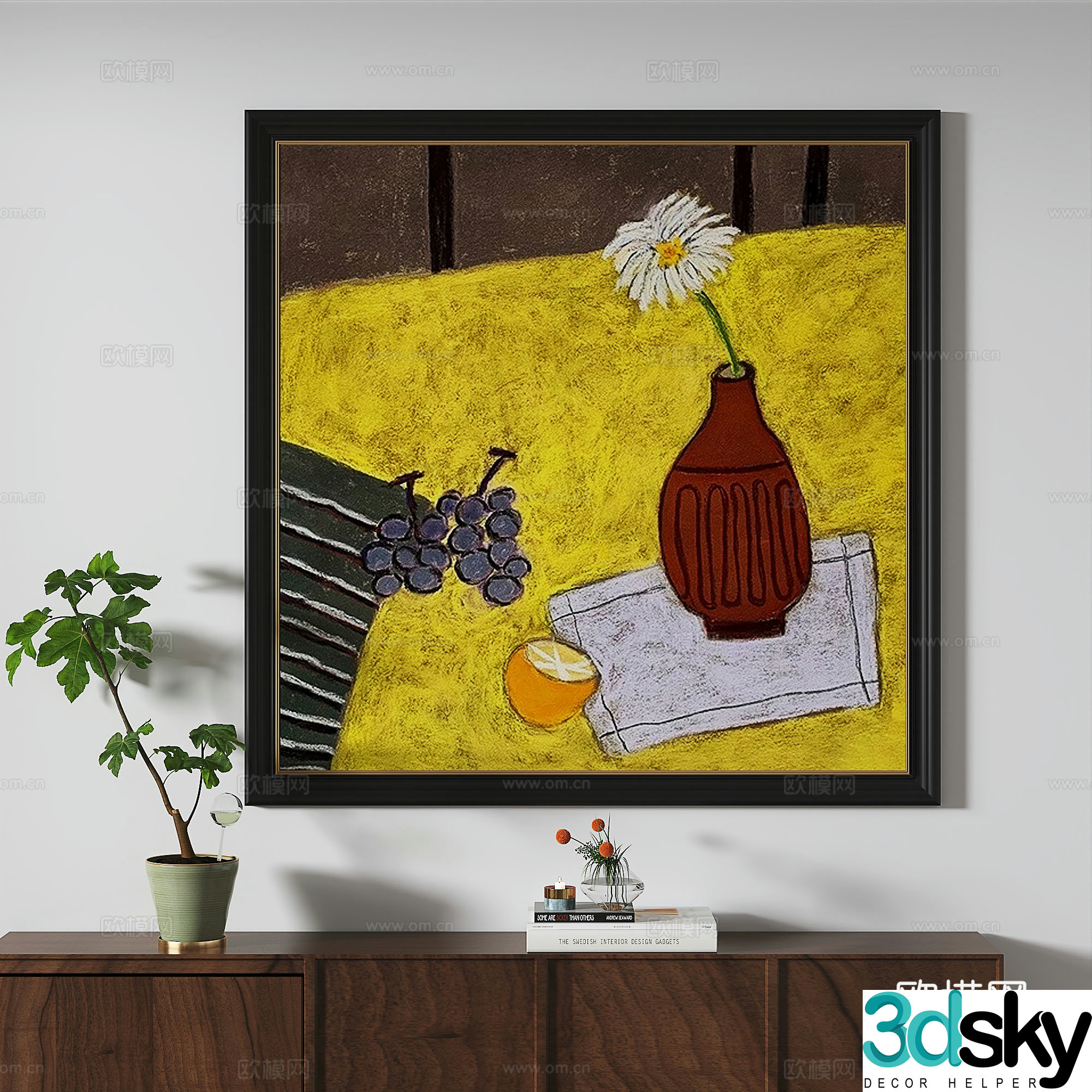 European French classical retro light luxury abstract simple decorative painting 3d model