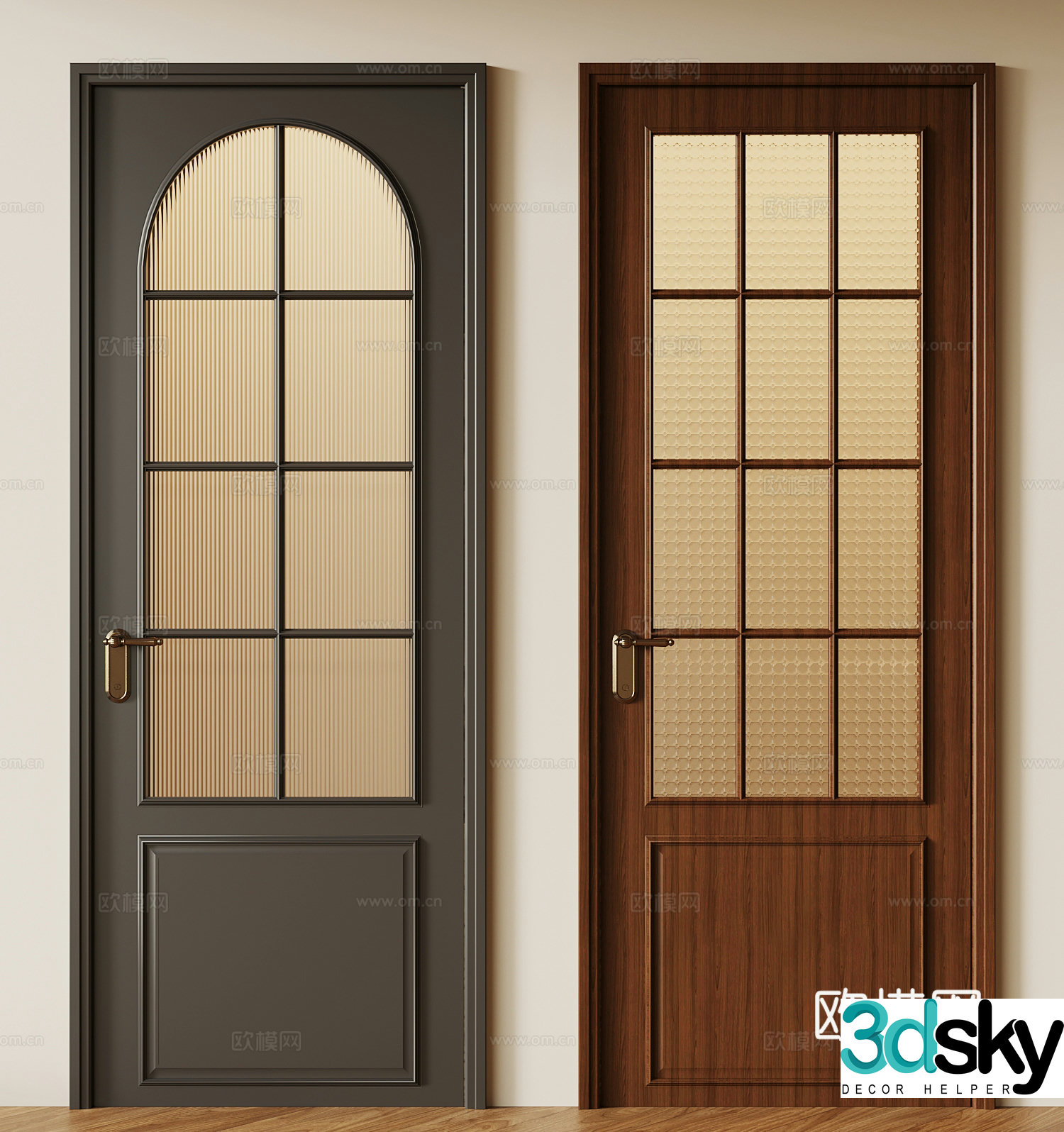 021 Glass Door French Medium-old Single Open Door Glass Door 3D Model