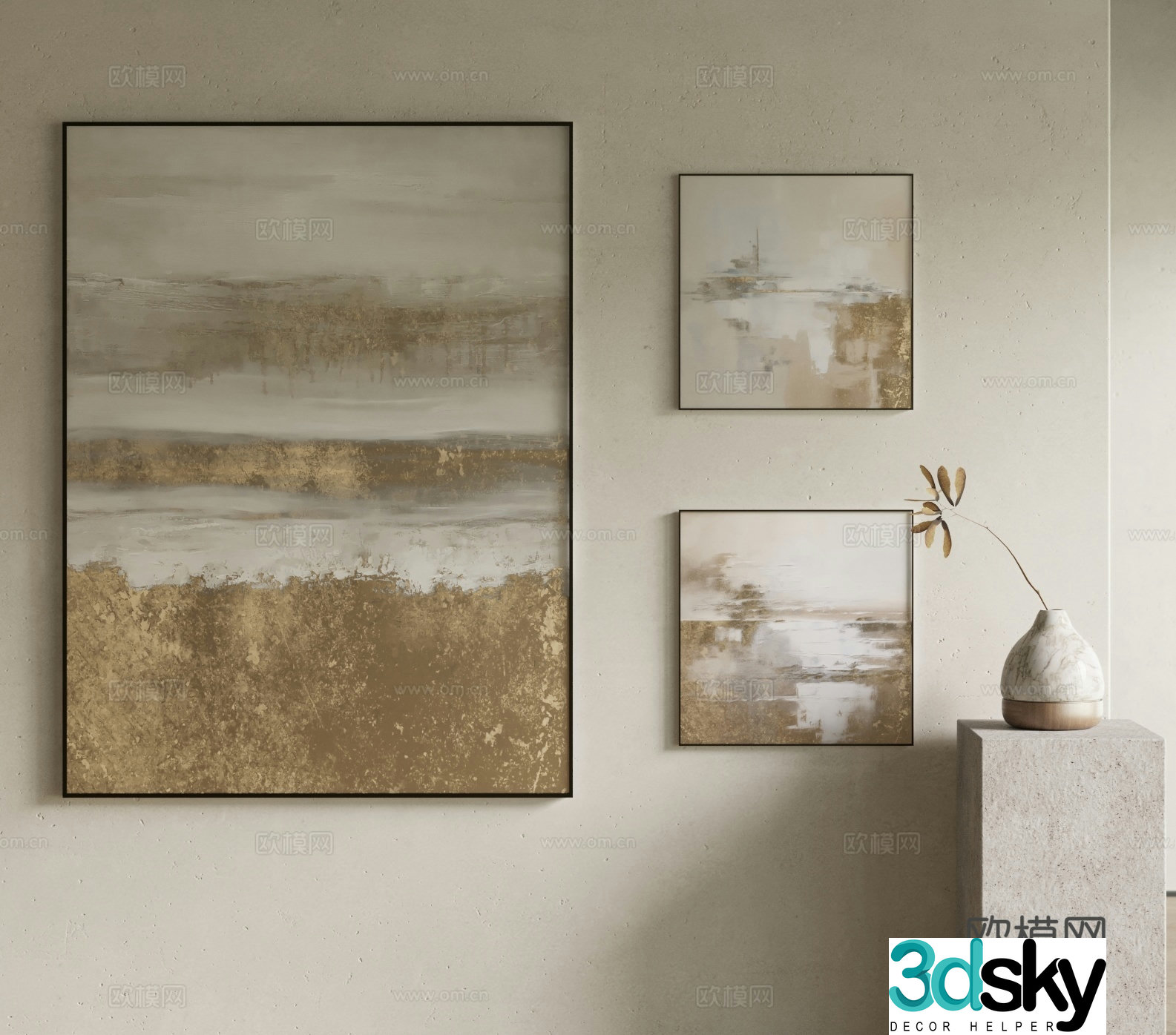 Modern hanging paintings decoration combinations hanging paintings light luxury hanging paintings abstract paintings 3D model