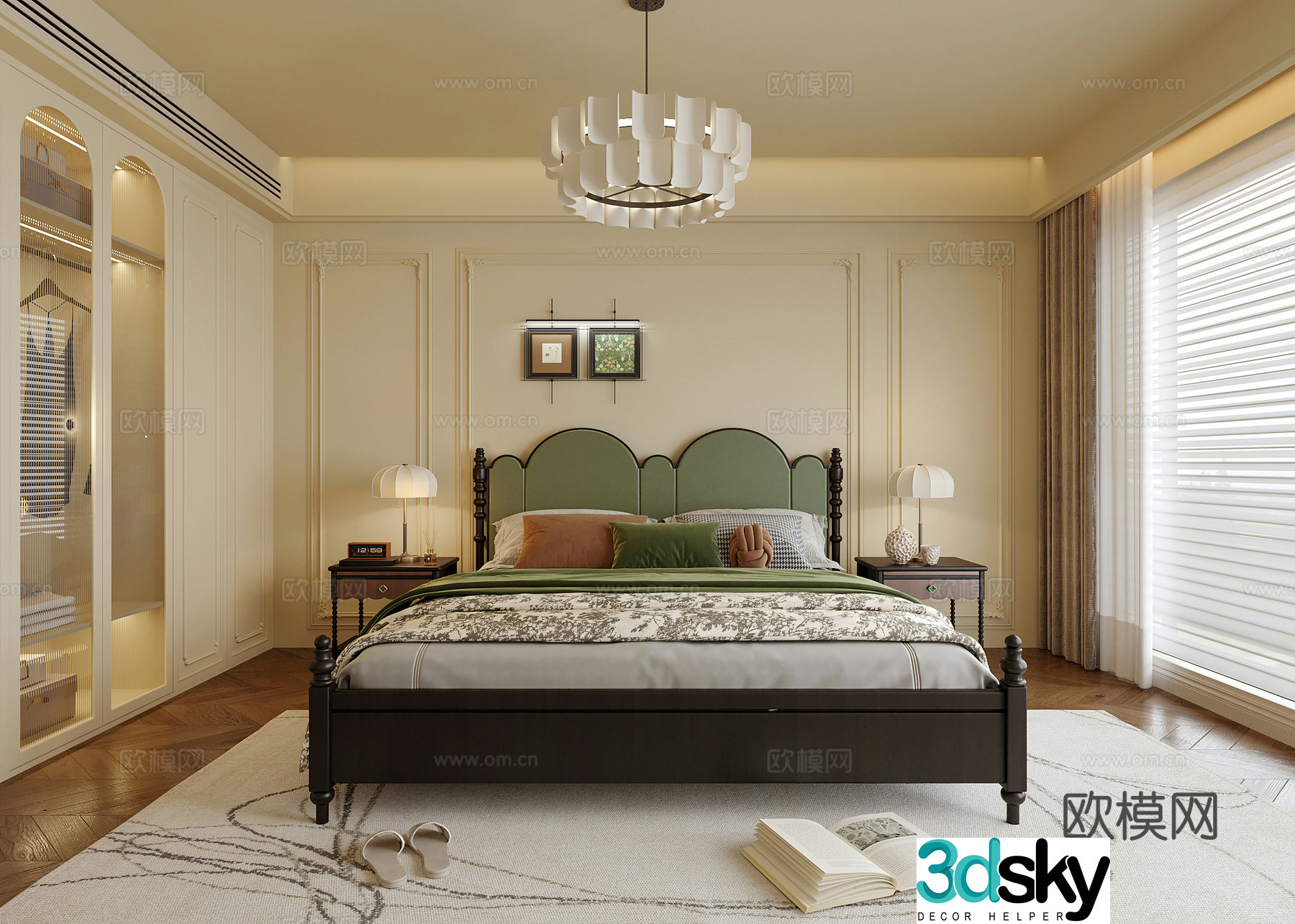 French bedroom double bed nightstand bedroom chandeliers 3d model