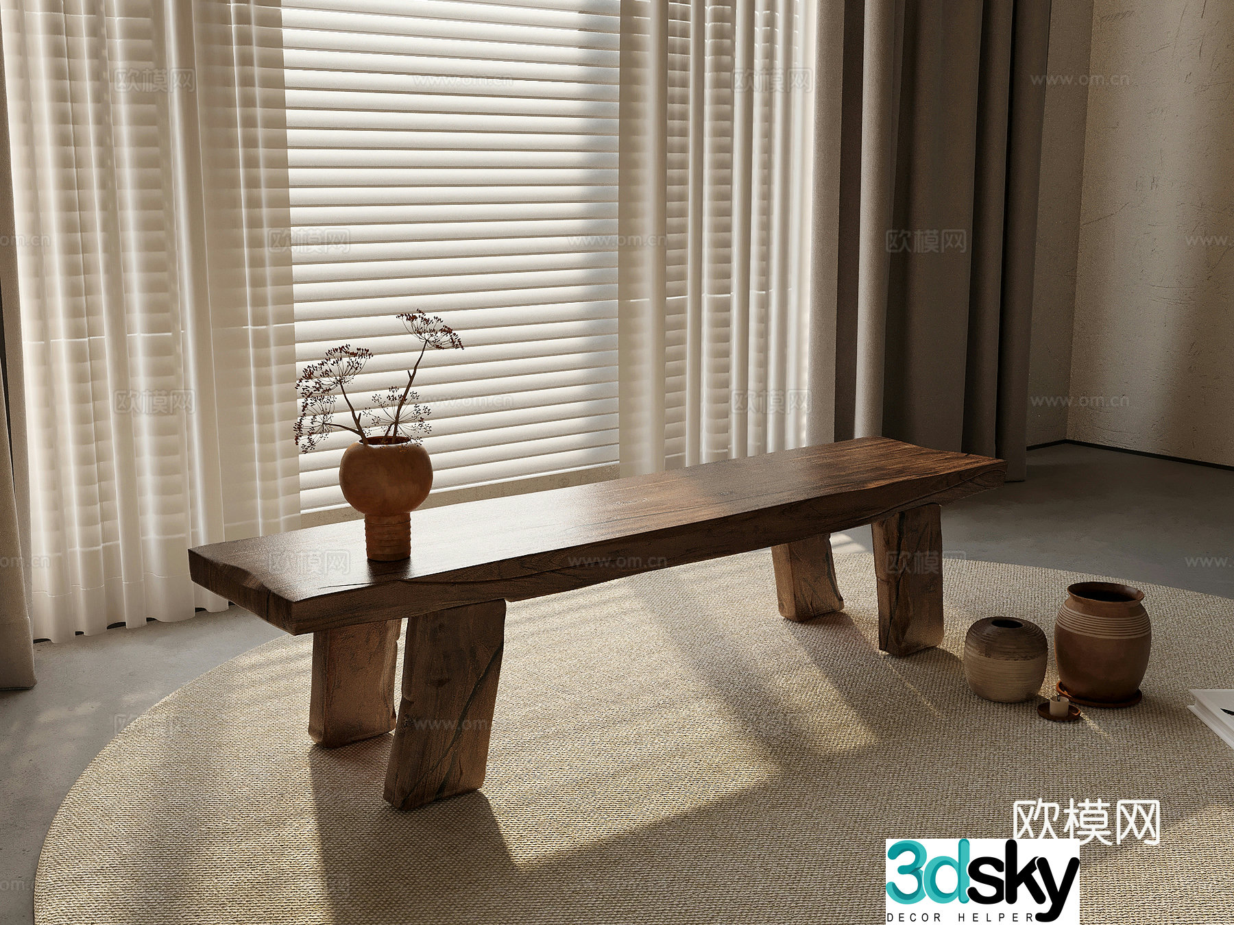01 bench medieval style solid wood bench stool shoe change stool 3d model