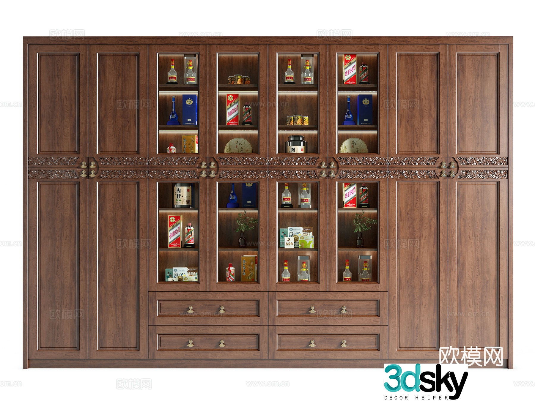 New Chinese wine cabinet solid wood wine cabinet tea cabinet solid wood bookcase 3D model