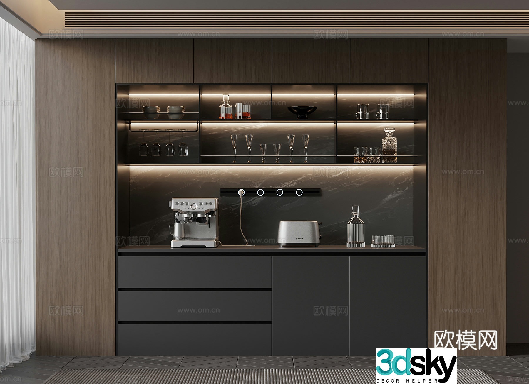 08 Italian minimalist sideboard dining cabinet tableware 3D model