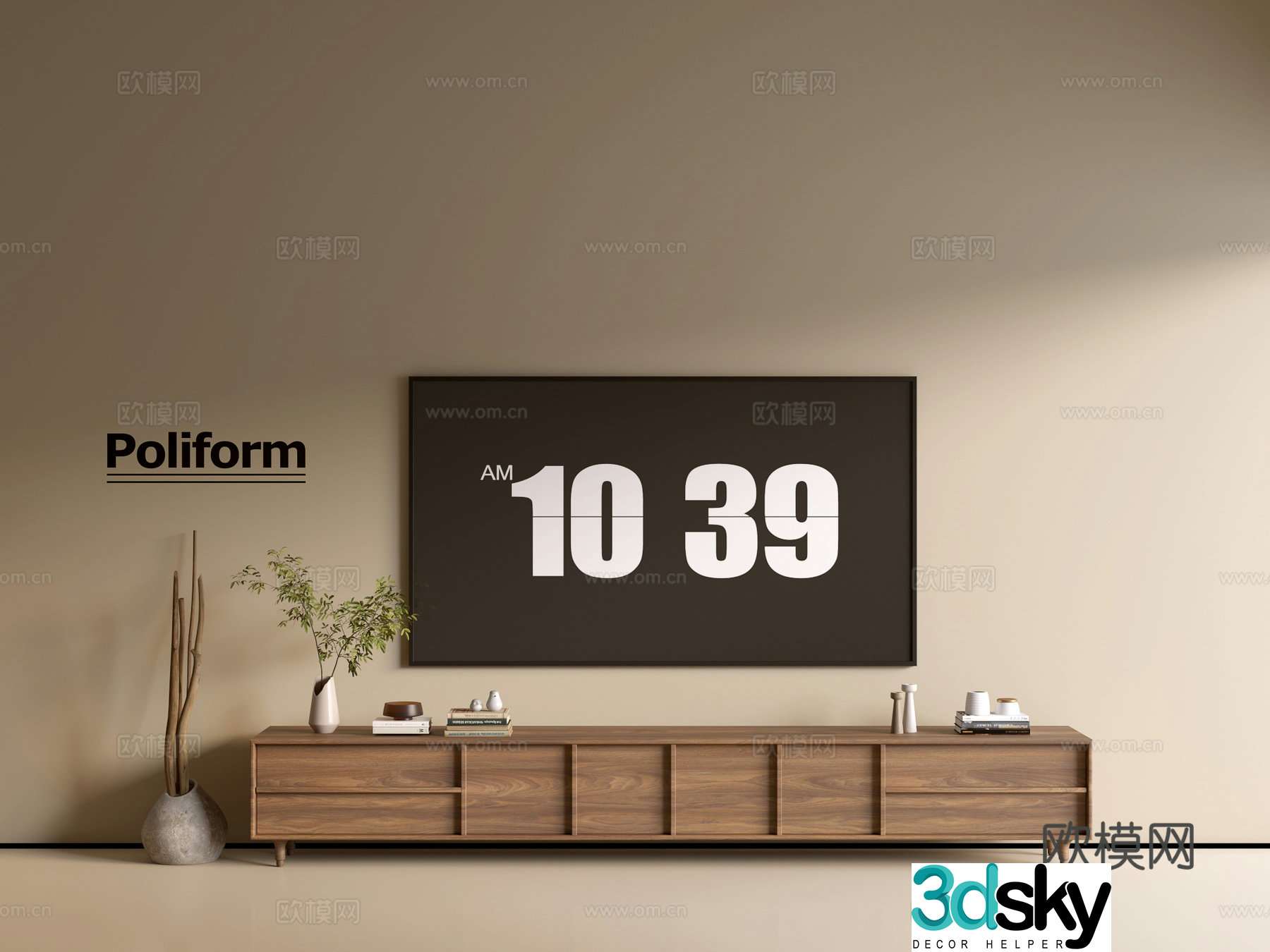 Modern wood grain TV cabinet simple side cabinet chest of drawers low cabinet whole cabinet side cabinet balcony 3D model