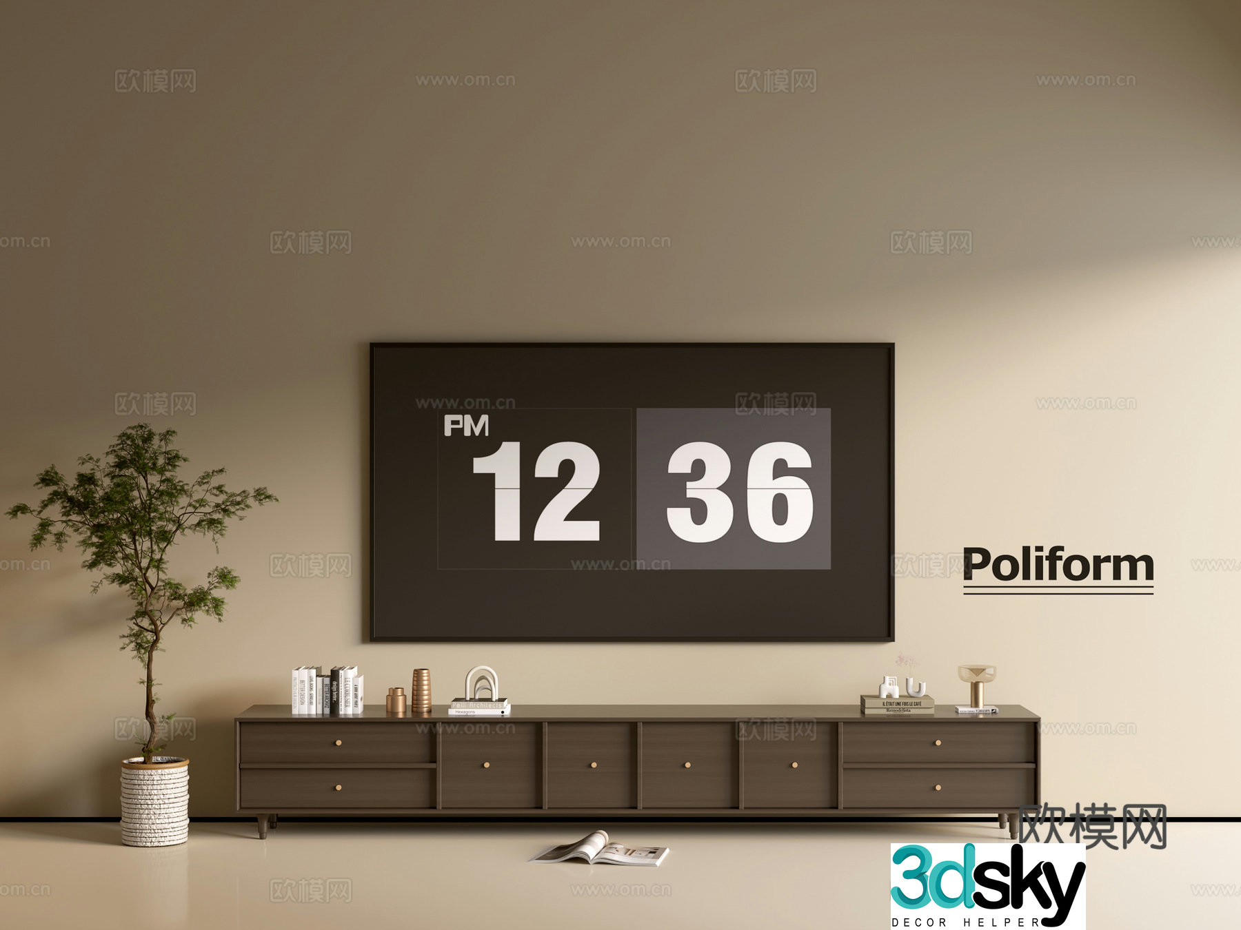 Modern black wood grain TV cabinet simple side cabinet chest of drawers low cabinet whole cabinet side cabinet Yang 3D model