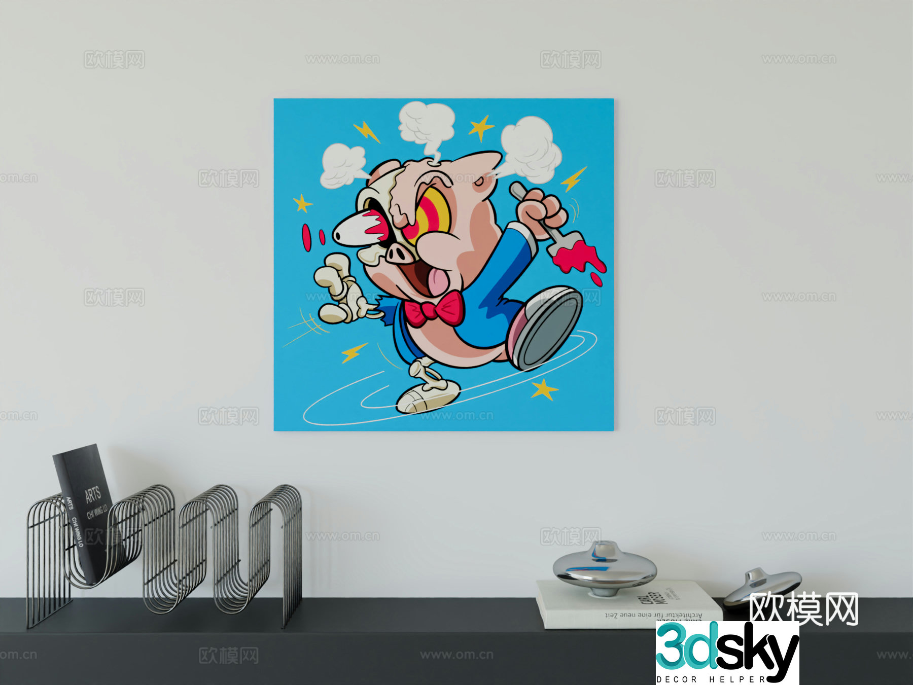 Modern minimalist cute cartoon character boy room girl room hanging painting 3d model