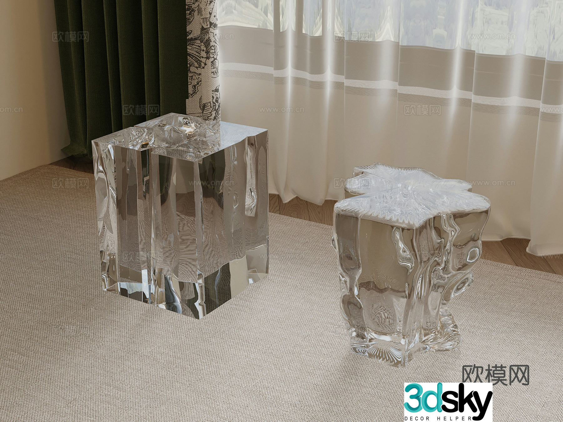 22 modern stool transparent stool low stool 3d model