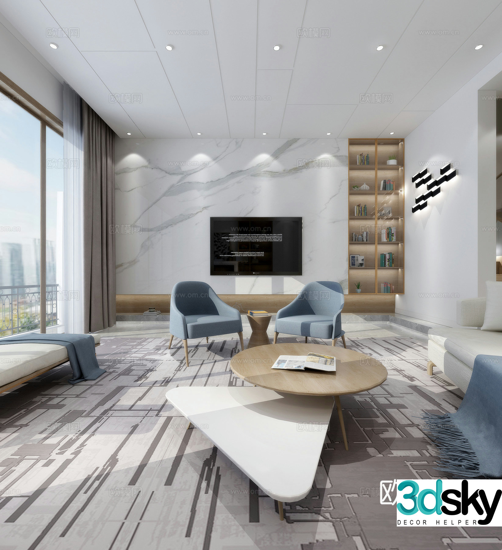 Modern living room dining aisle sofa dining table 3d model