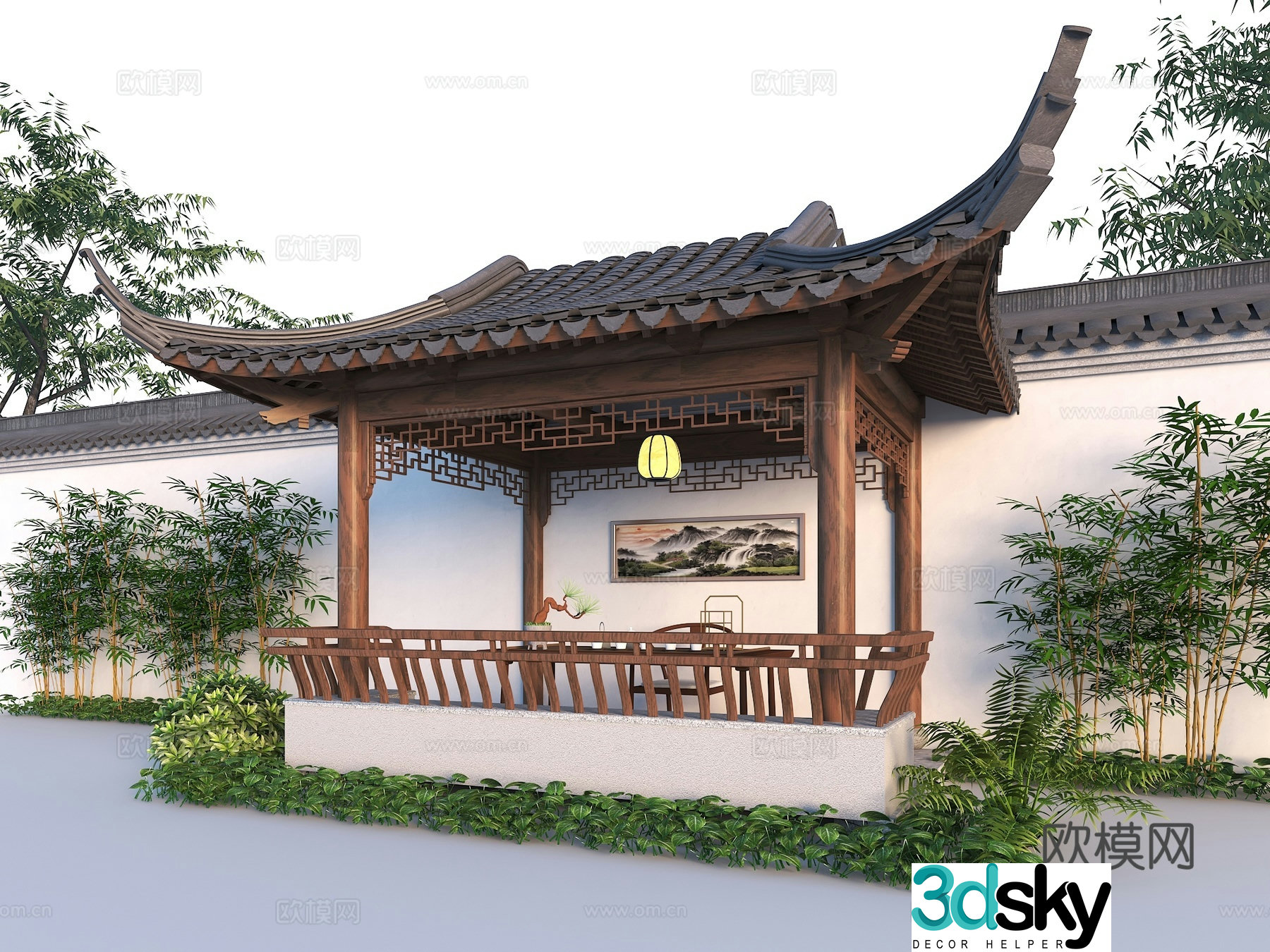 Chinese style half pavilion courtyard half pavilion villa half pavilion 3D model