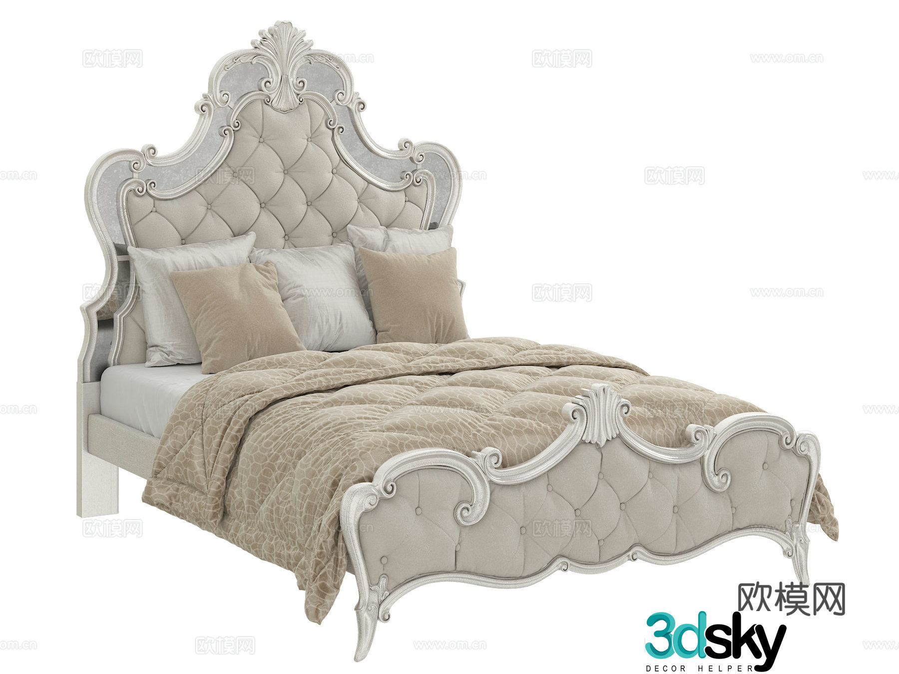 European double bed 3D model