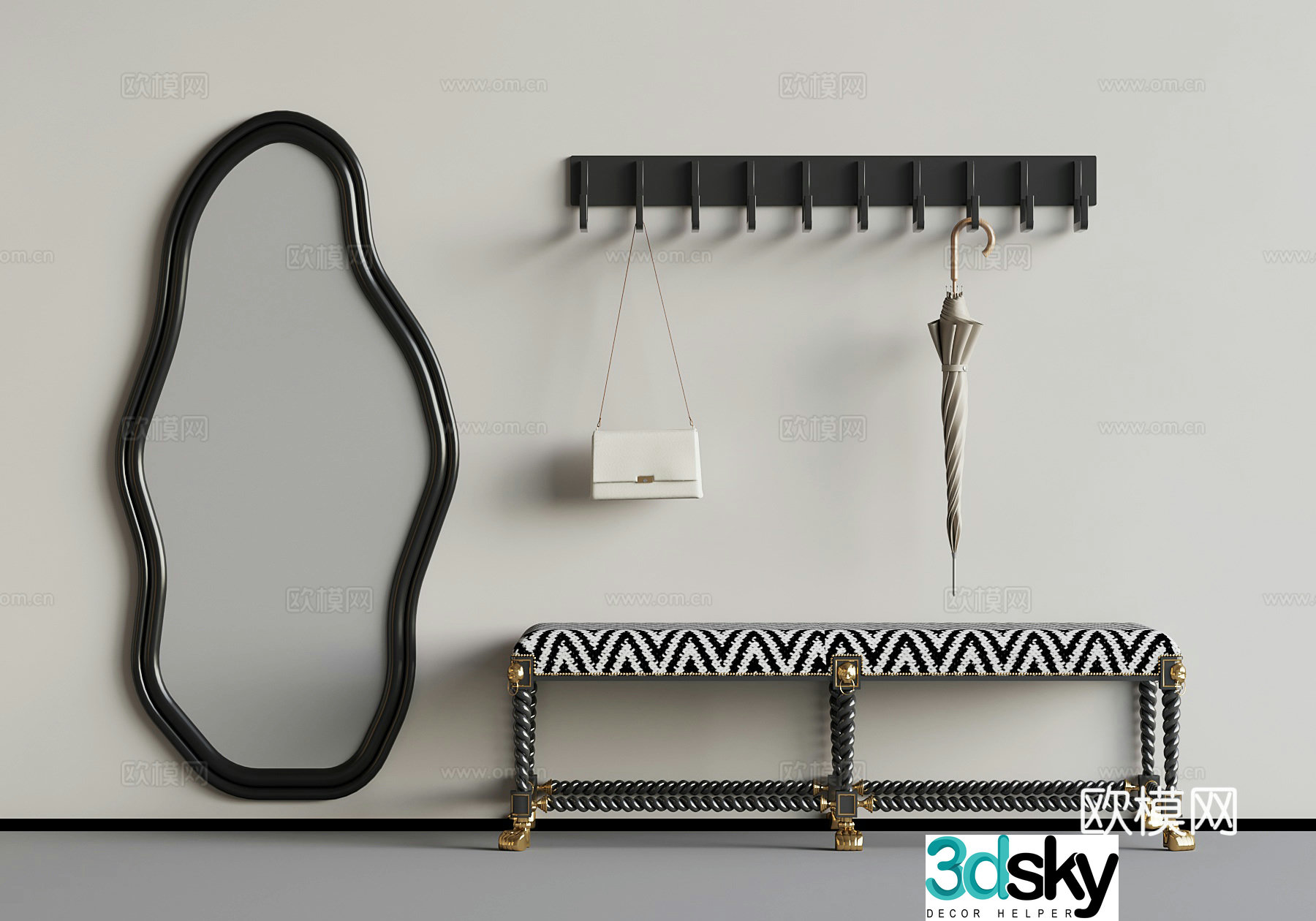 013 Shoe changing stool modern mirror hook 3d model