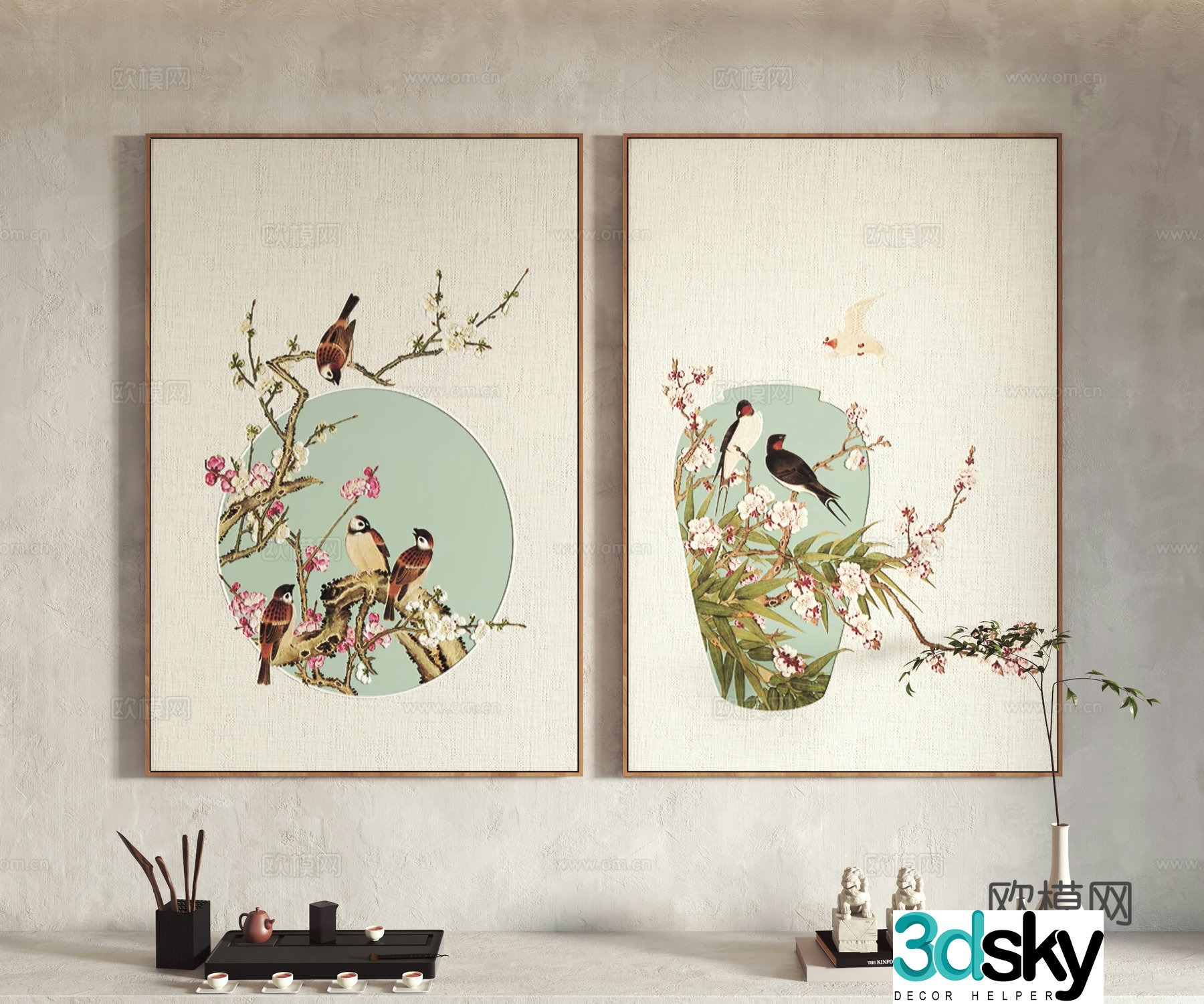 New Chinese style hanging paintings decorative paintings ornaments 3D model