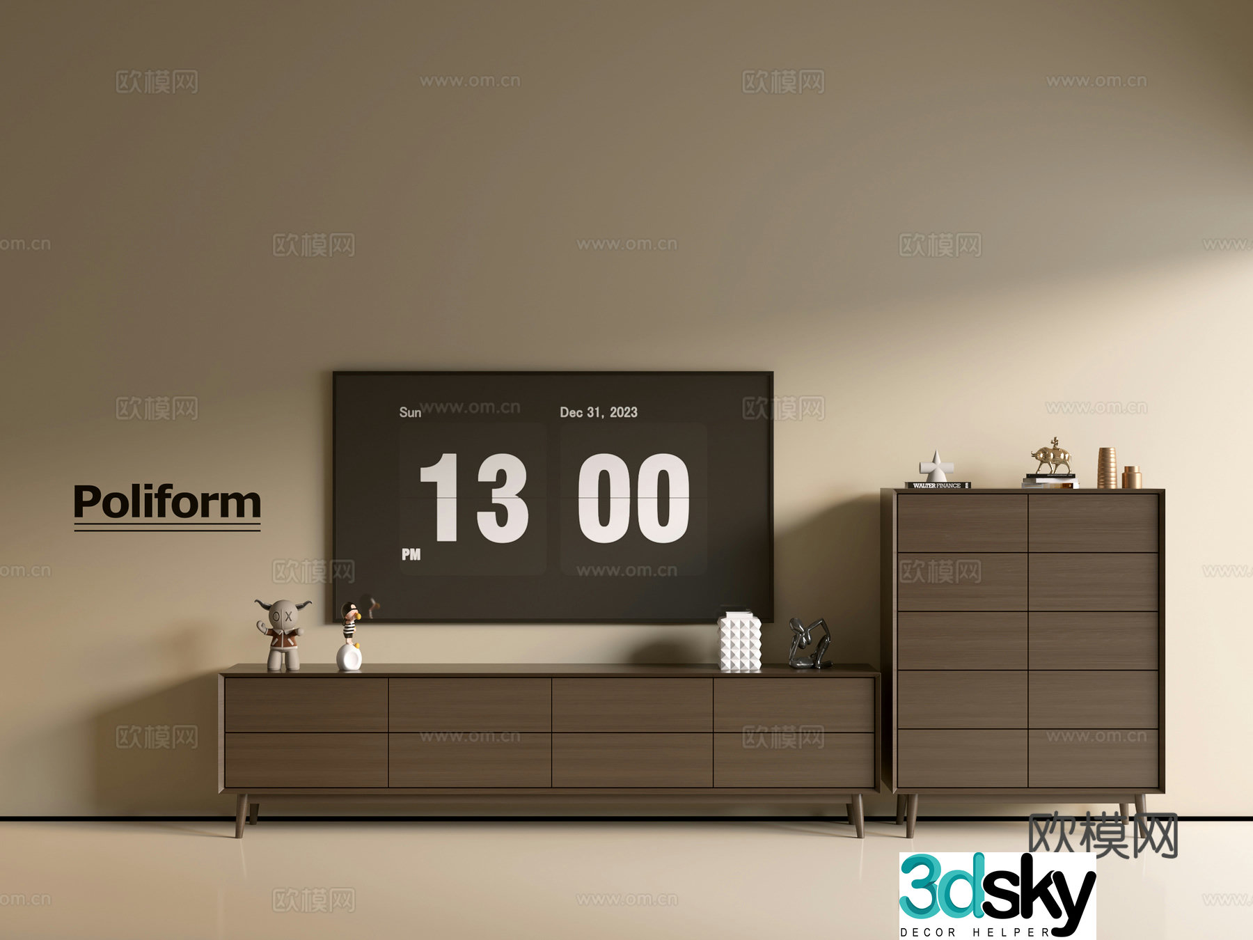 Modern wood grain TV cabinet simple side cabinet chest of drawers low cabinet whole cabinet side cabinet balcony 3D model