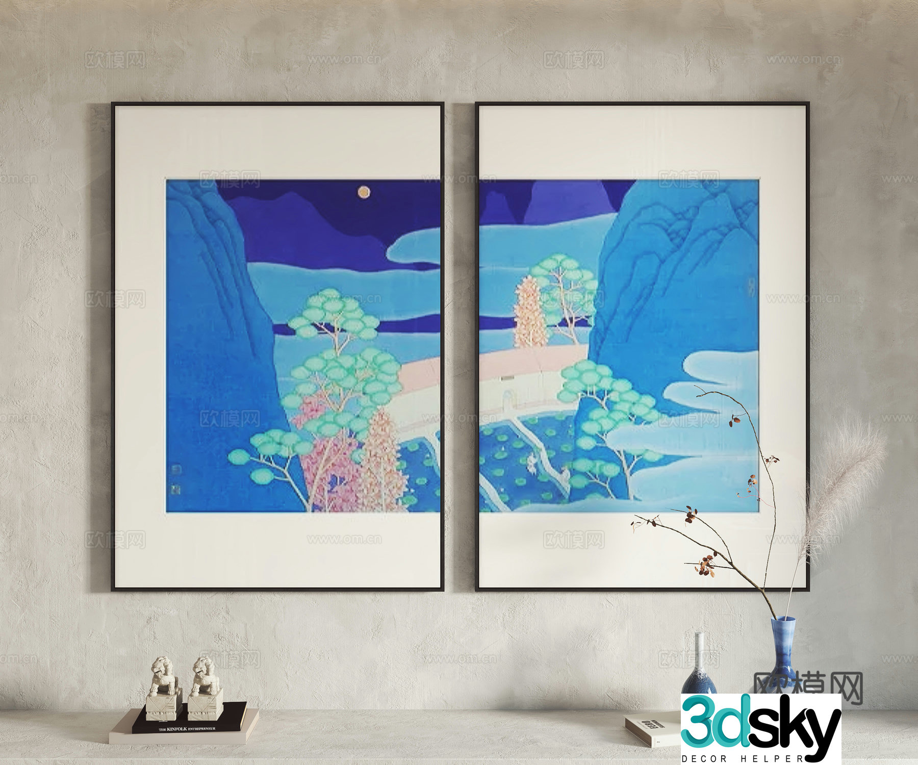 New Chinese style hanging paintings decorative paintings ornaments 3D model