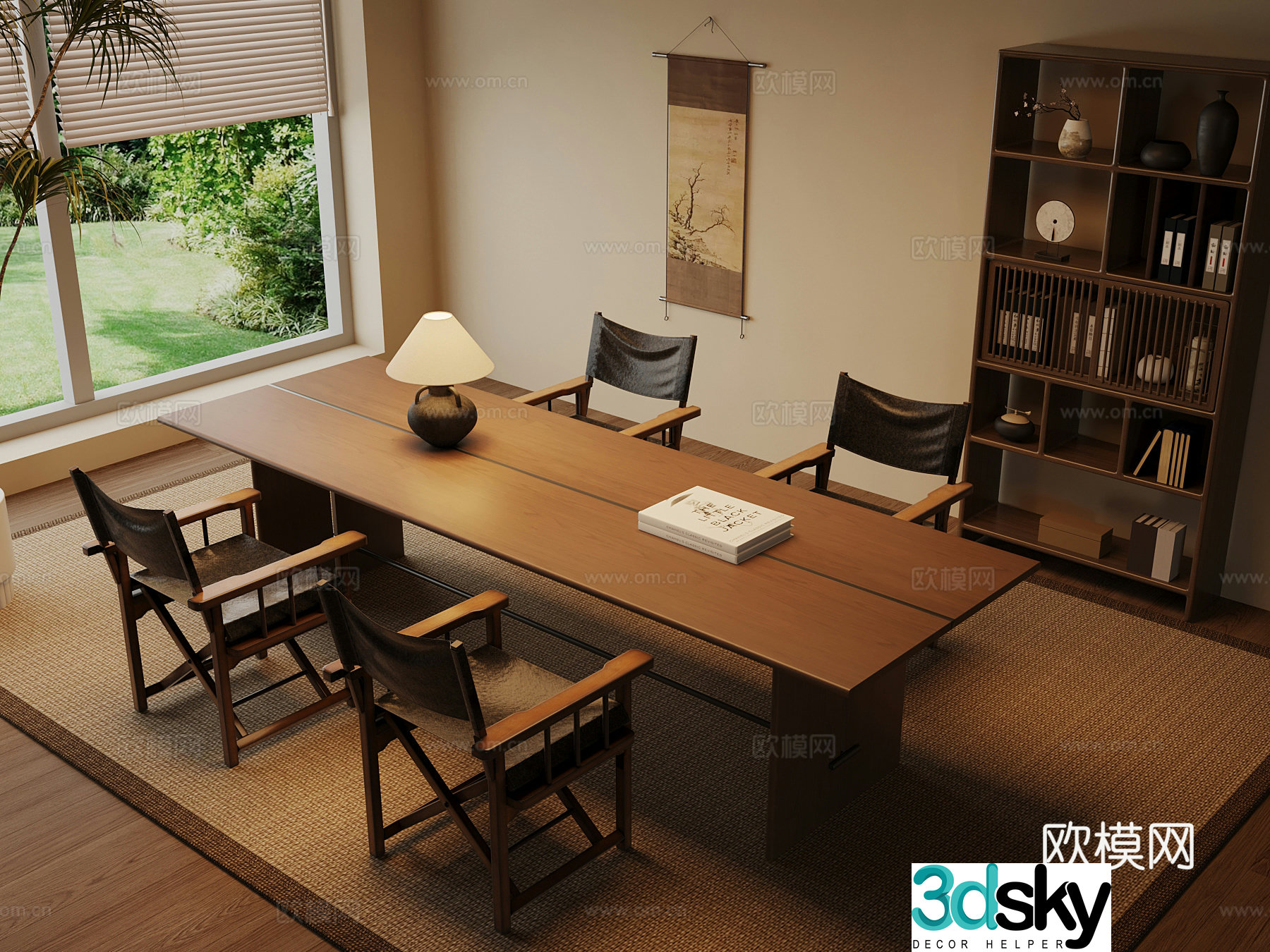 22 new Chinese dining table and chairs tea cabinet 3d model