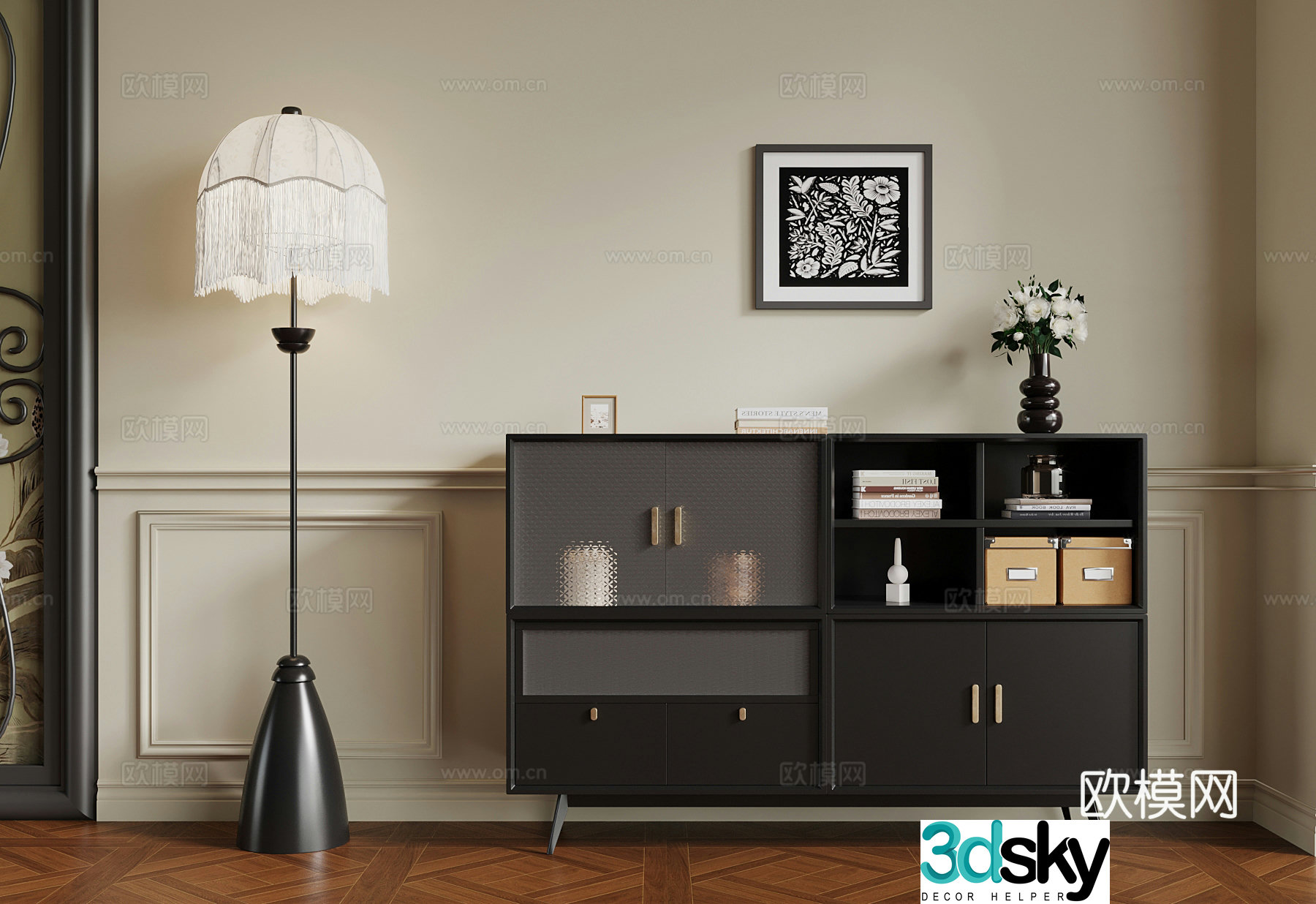 16 French entrance cabinet floor lamp hanging painting 3D model