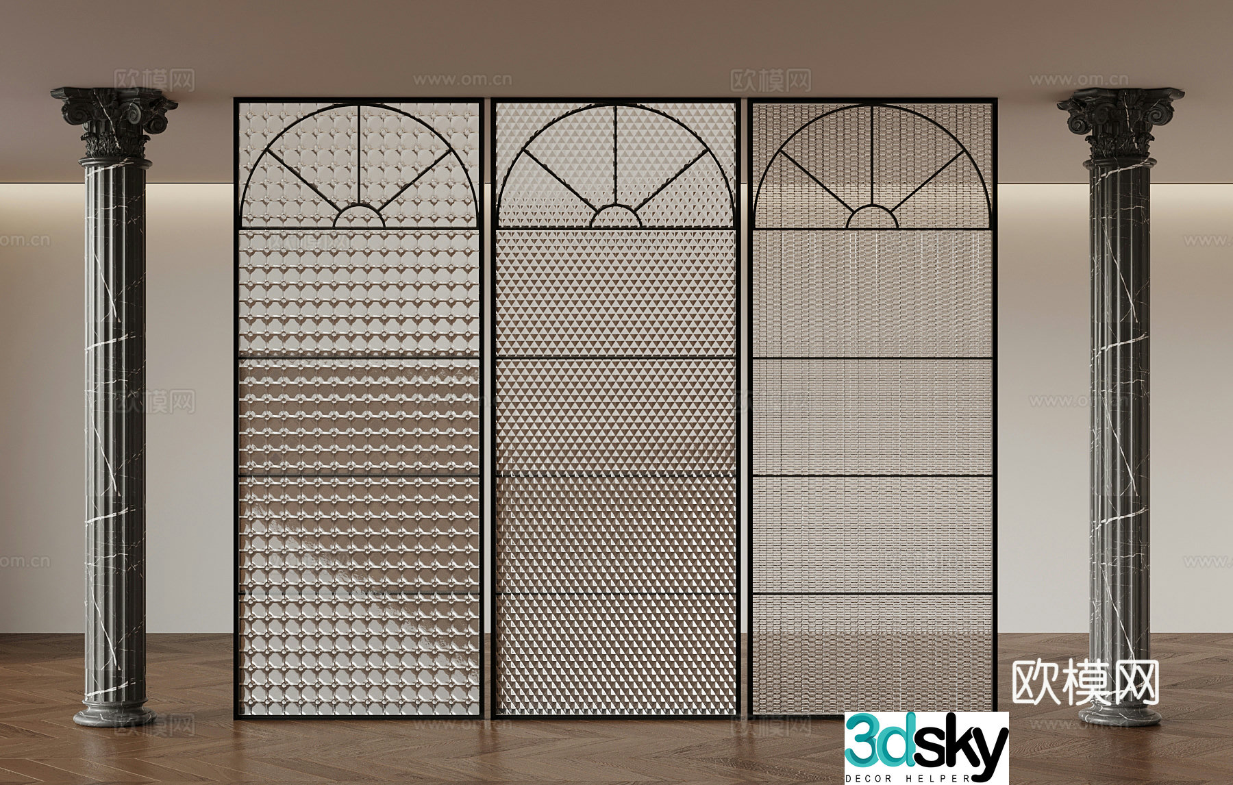 17 French partitions 3D model of the entrance glass partition