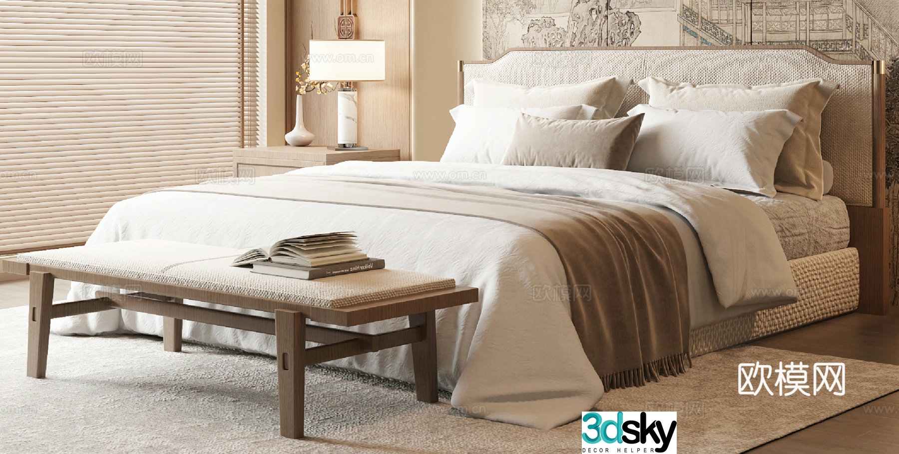 New Chinese style double bed 3D model