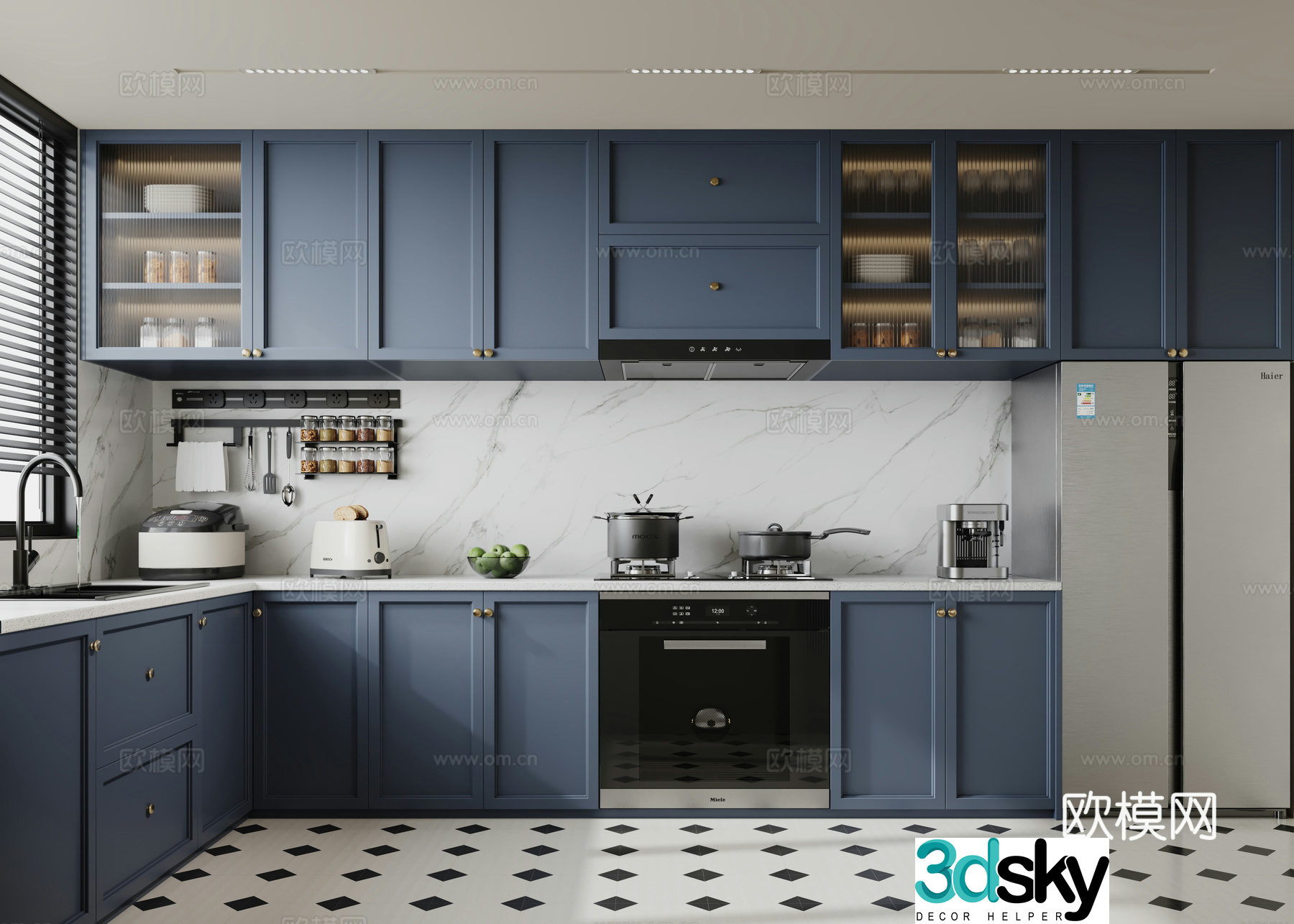 French kitchen blue kitchen 3d model