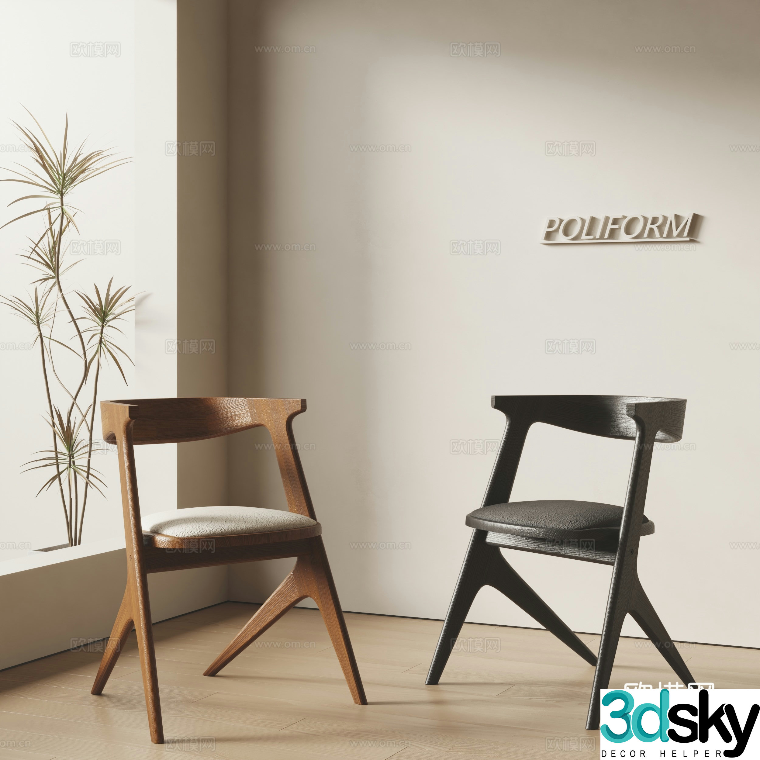 Poliform modern dining chair Wasabi style dining chair Solid wood dining chair Single chair Chair 3d model