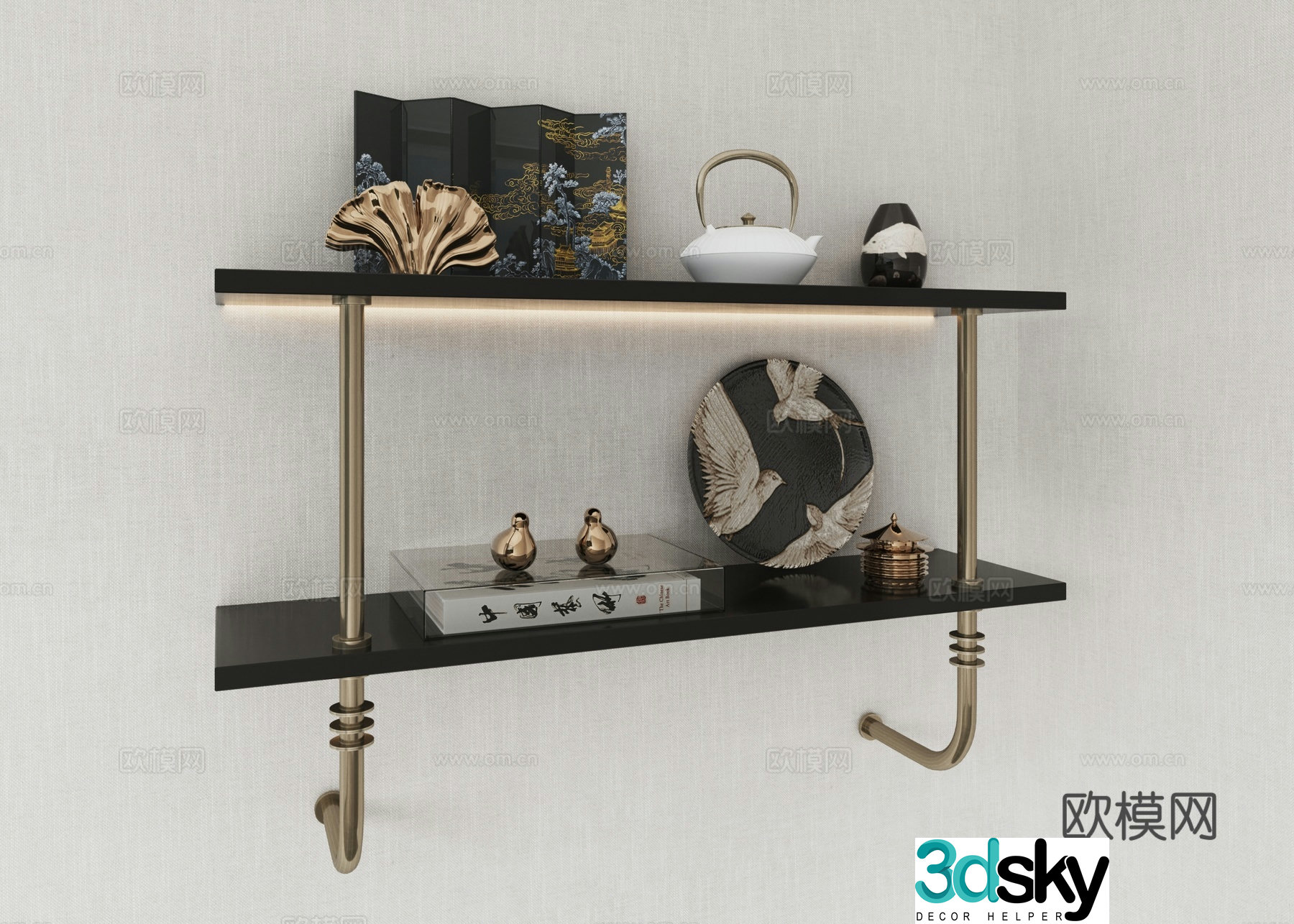 Fishtail shell metal ornaments metal rack ornaments ornaments decoration rack shelf bookshelf screen plate book teapot 3d model