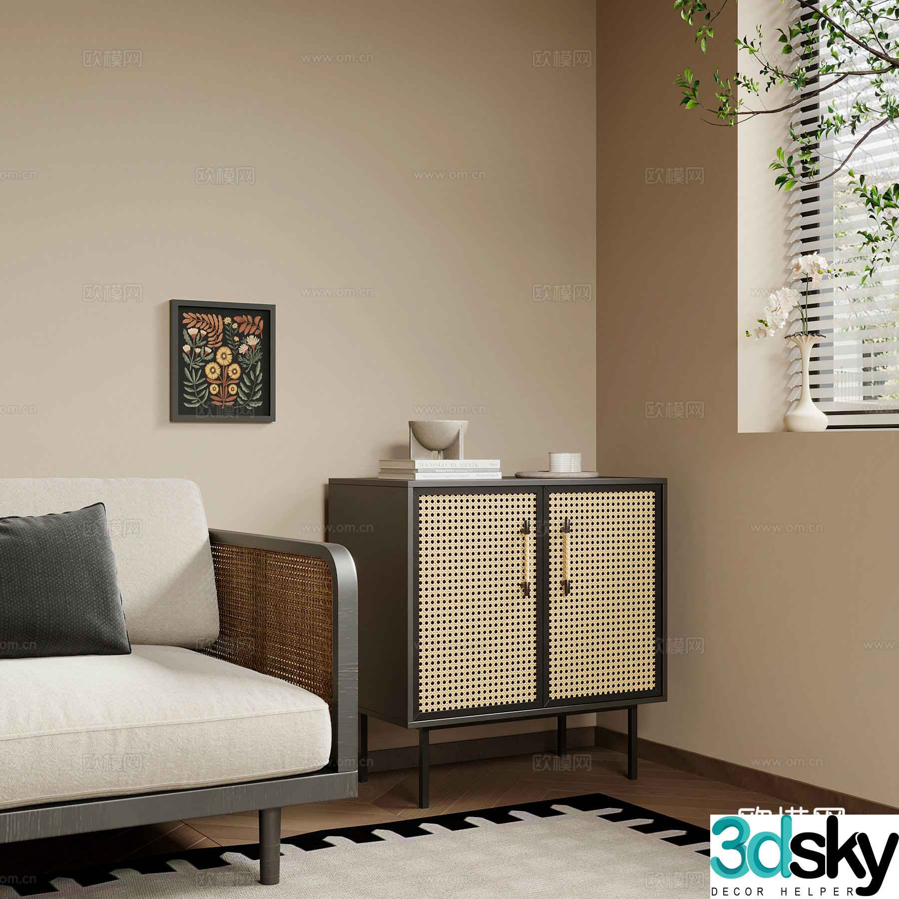 04 side cabinet Wasabi wind side cabinet chest of cabinets decorative cabinets 3D model