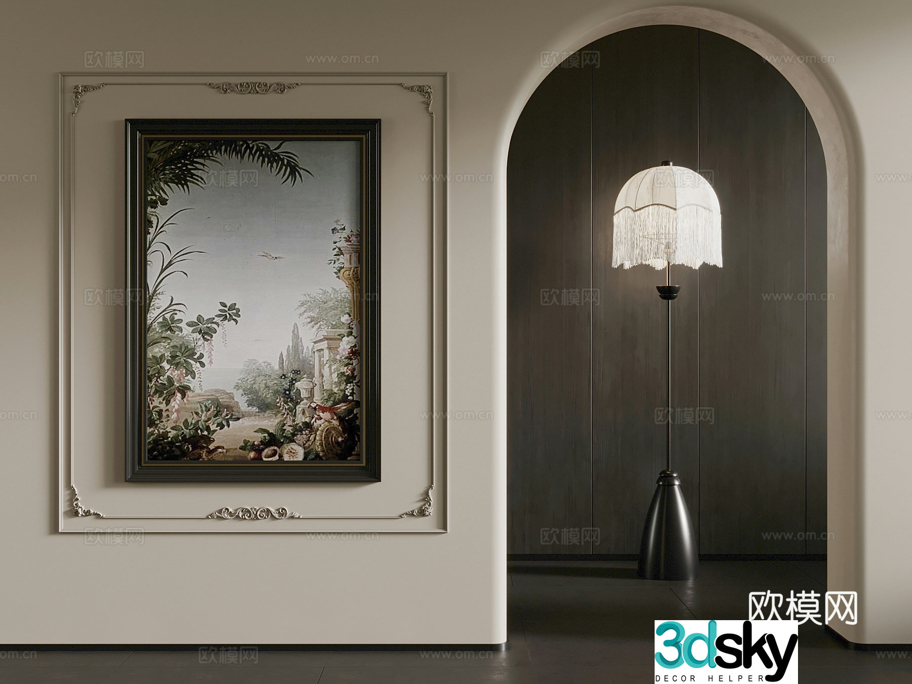 34 French retro style hanging paintings decorative paintings floor lamps 3D model