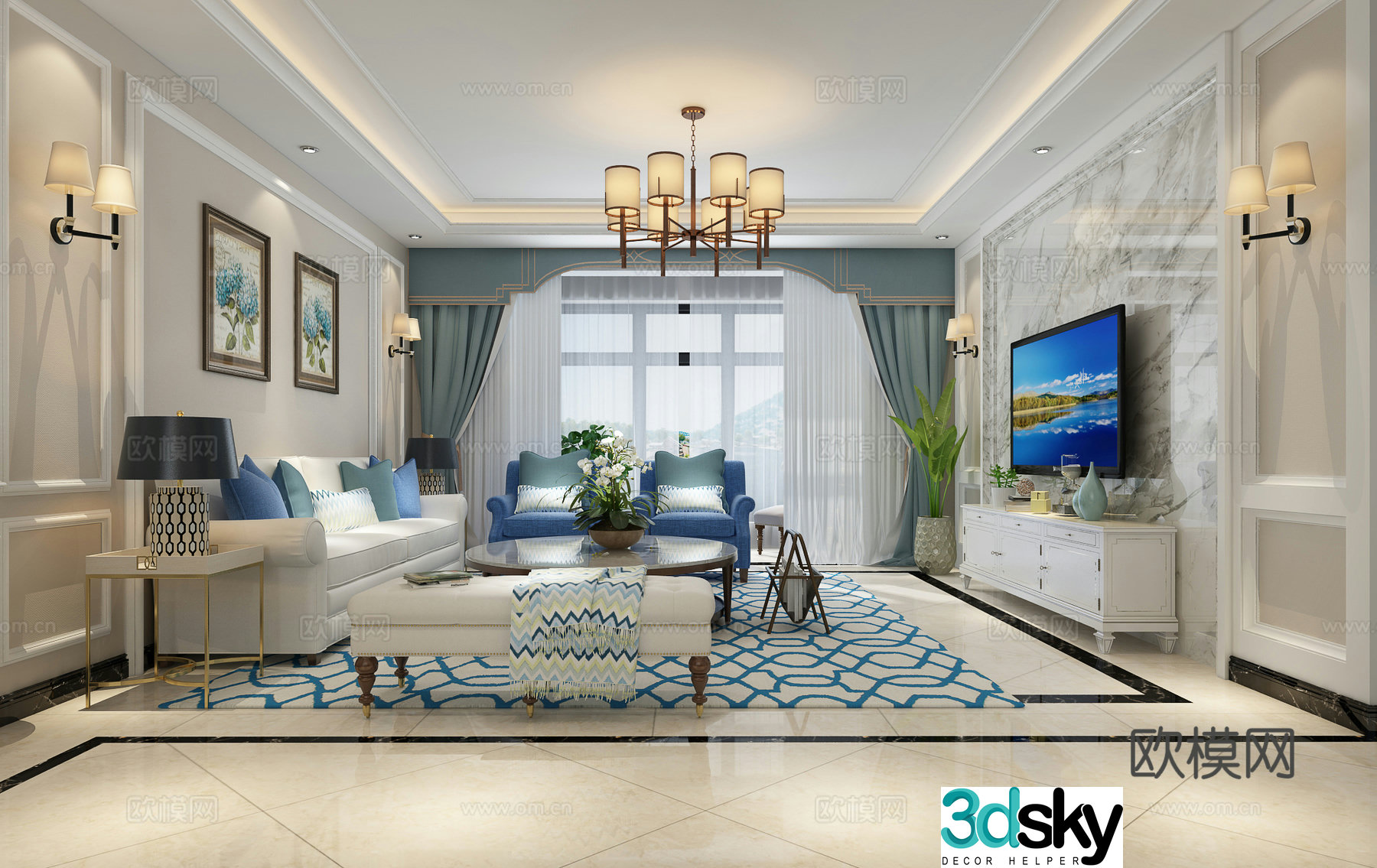 Modern living and dining room 3d model
