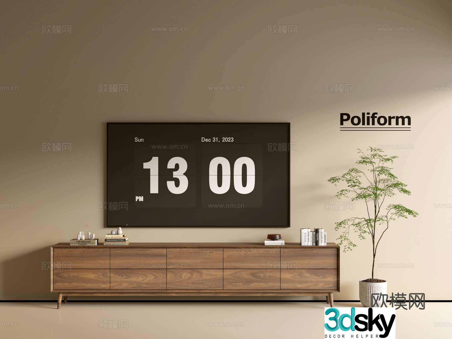 Modern wood grain TV cabinet simple side cabinet chest of drawers low cabinet whole cabinet side cabinet balcony 3D model