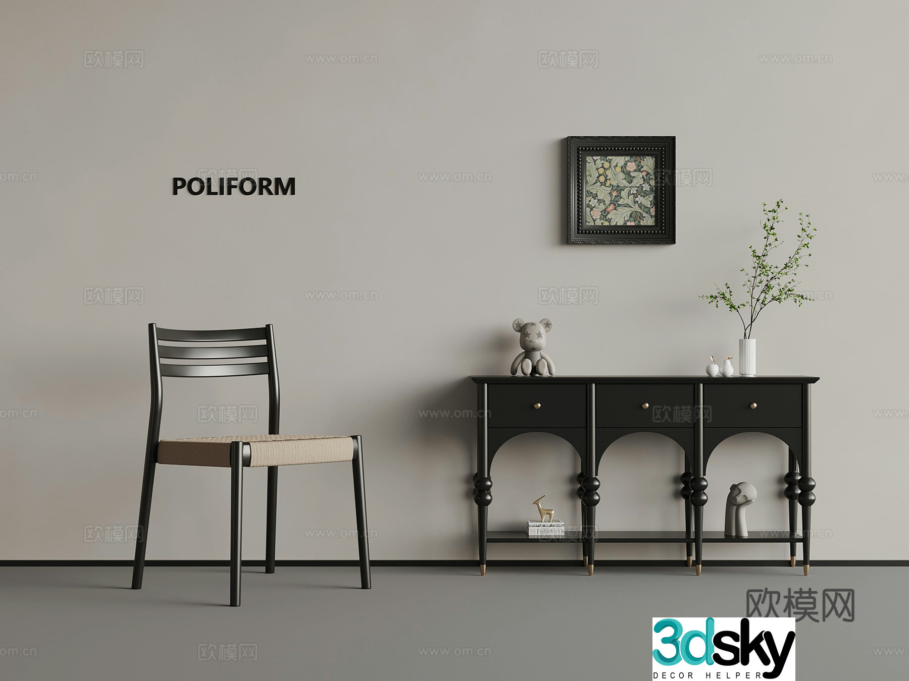 13 French side cabinet leisure chair hanging painting 3d model