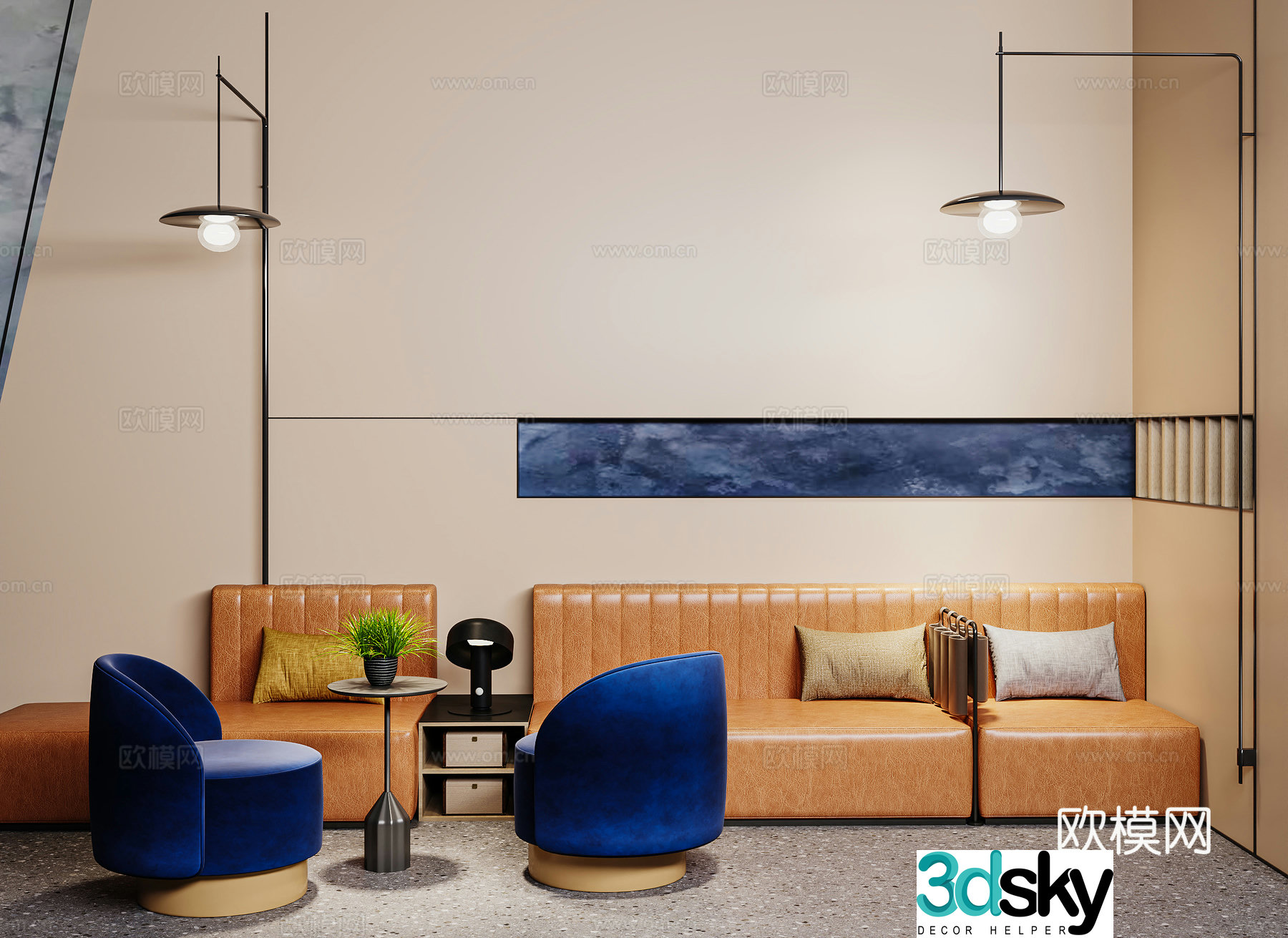 Modern leather booth sofa straight-row sofa casual fabric sofa single sofa 3D model