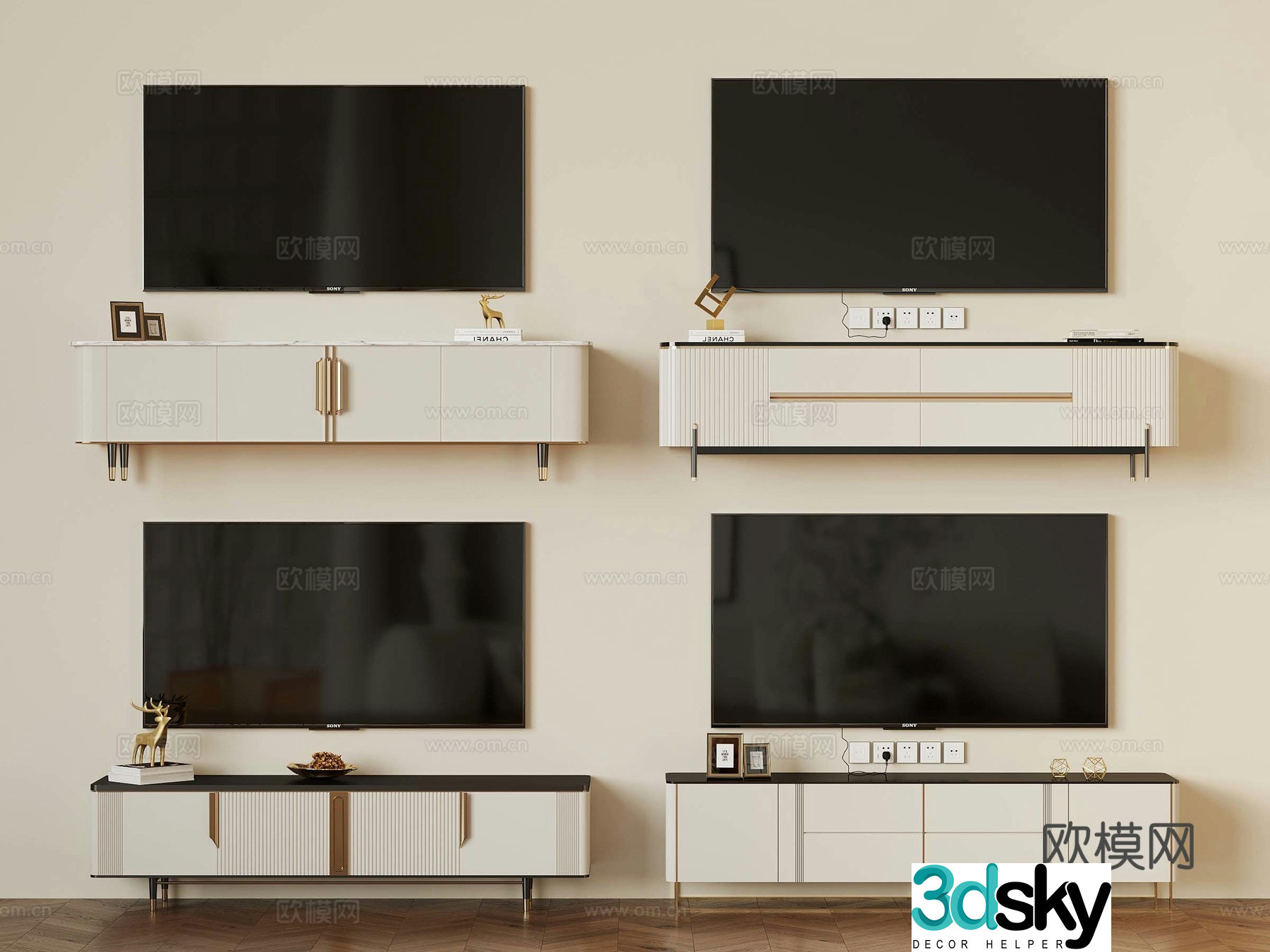 09 Modern Creamy TV Cabinet Ornament 3D Model