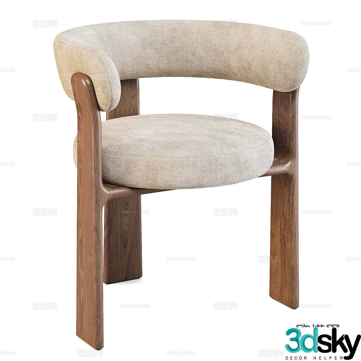 New Chinese style fabric wooden single chair 3D model