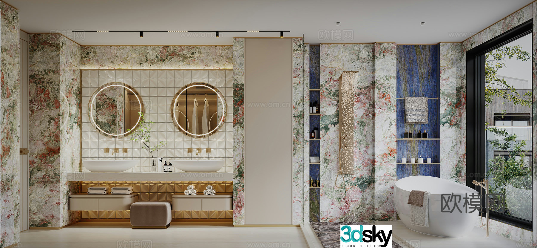 Modern bathroom four seasons pink 3d model
