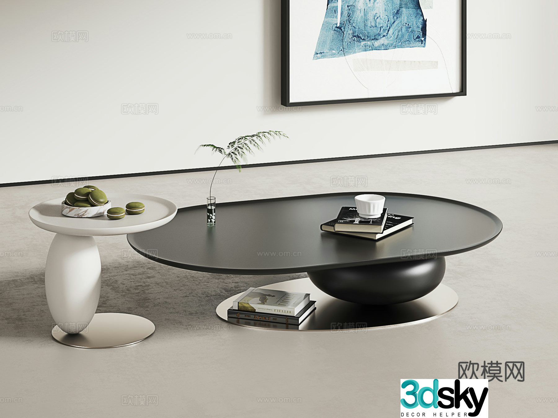 Modern coffee table light luxury coffee table round coffee table side and corner table 3D model