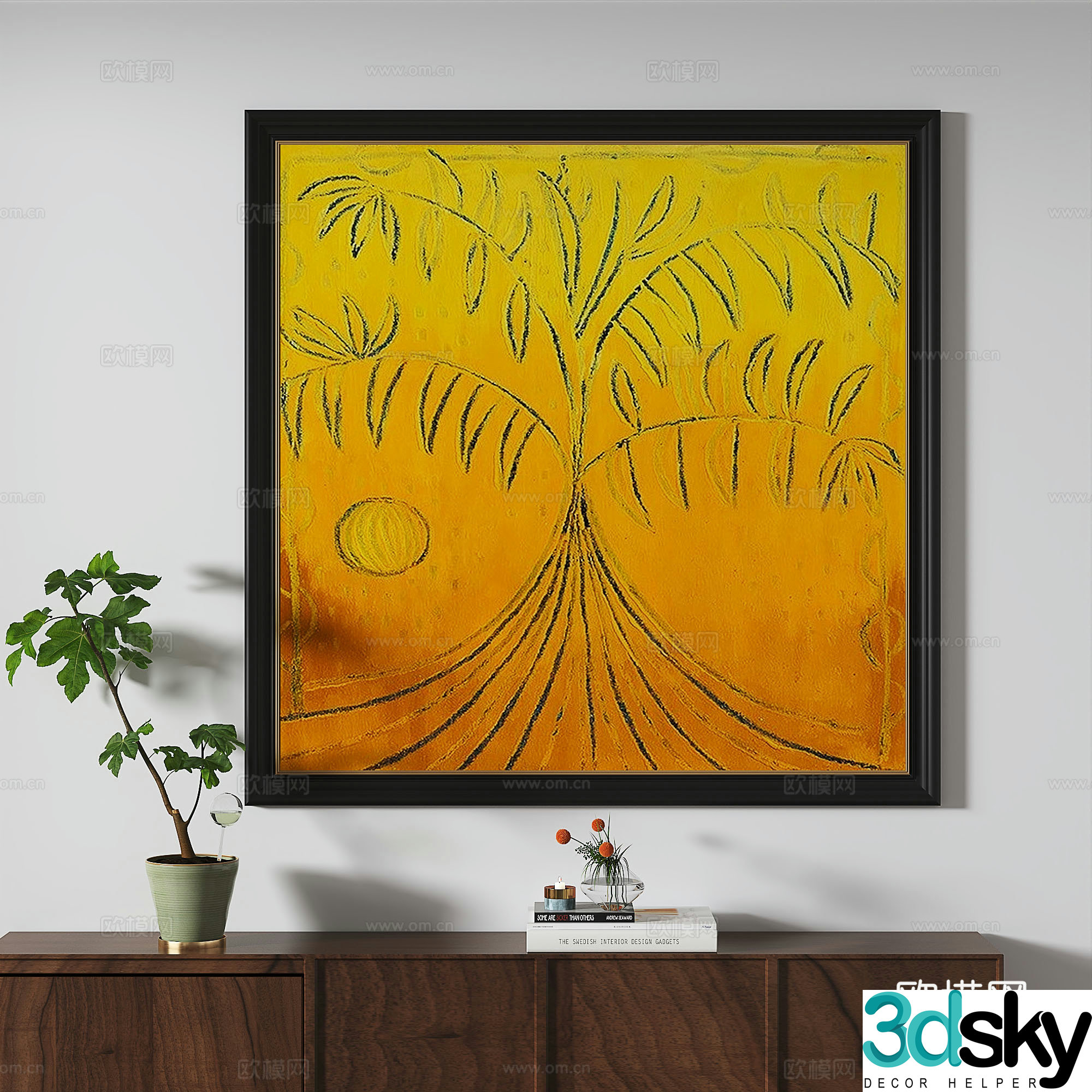 European French classical retro light luxury abstract simple decorative painting 3d model