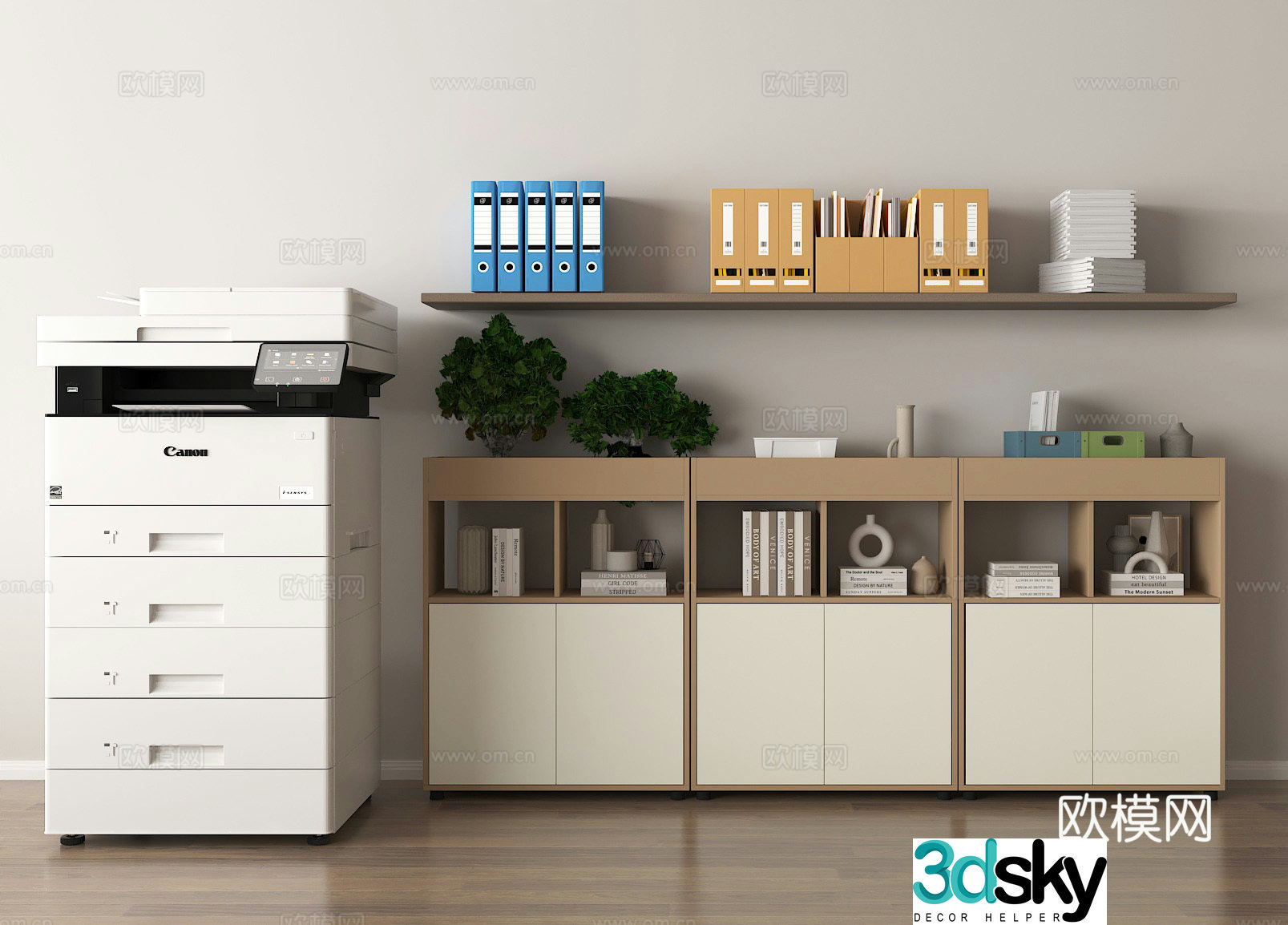 Office space Canon printer File storage Simple office furniture Bookshelf display 3D model
