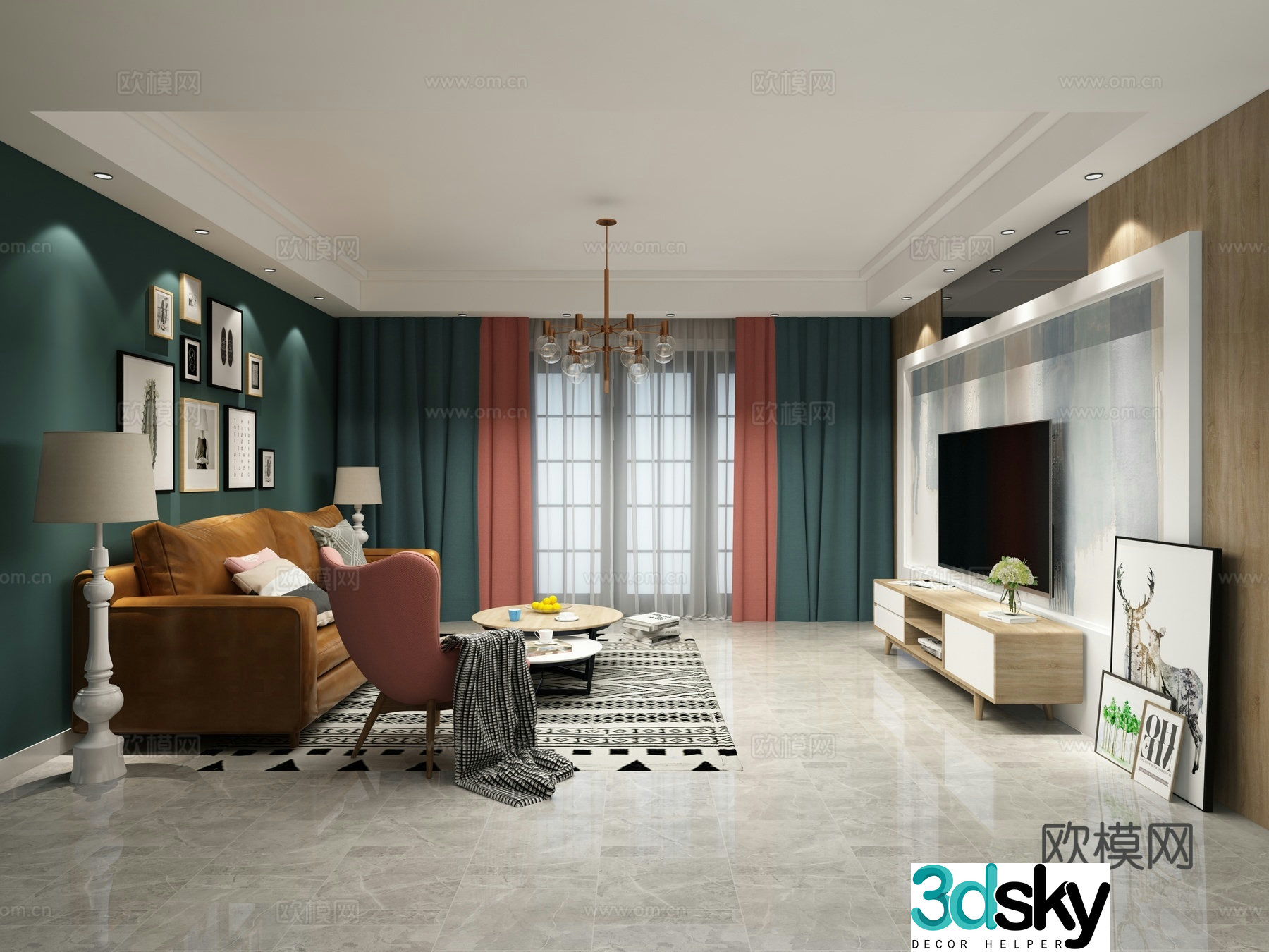 Postmodern simple living dining room study bedroom 3d model