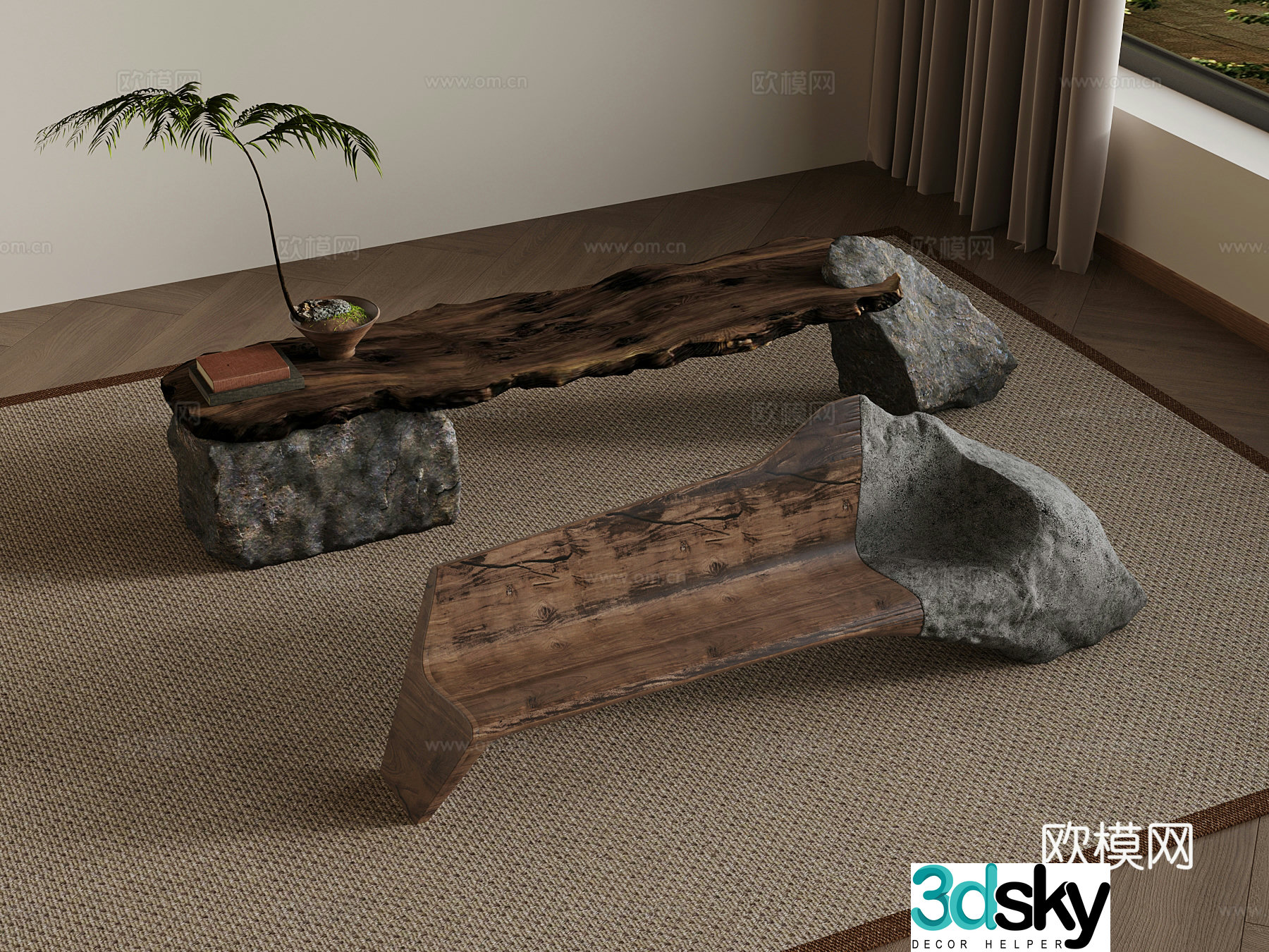 24 Wasabi Fenghai Stone Shoe Stool Bench 3D Model