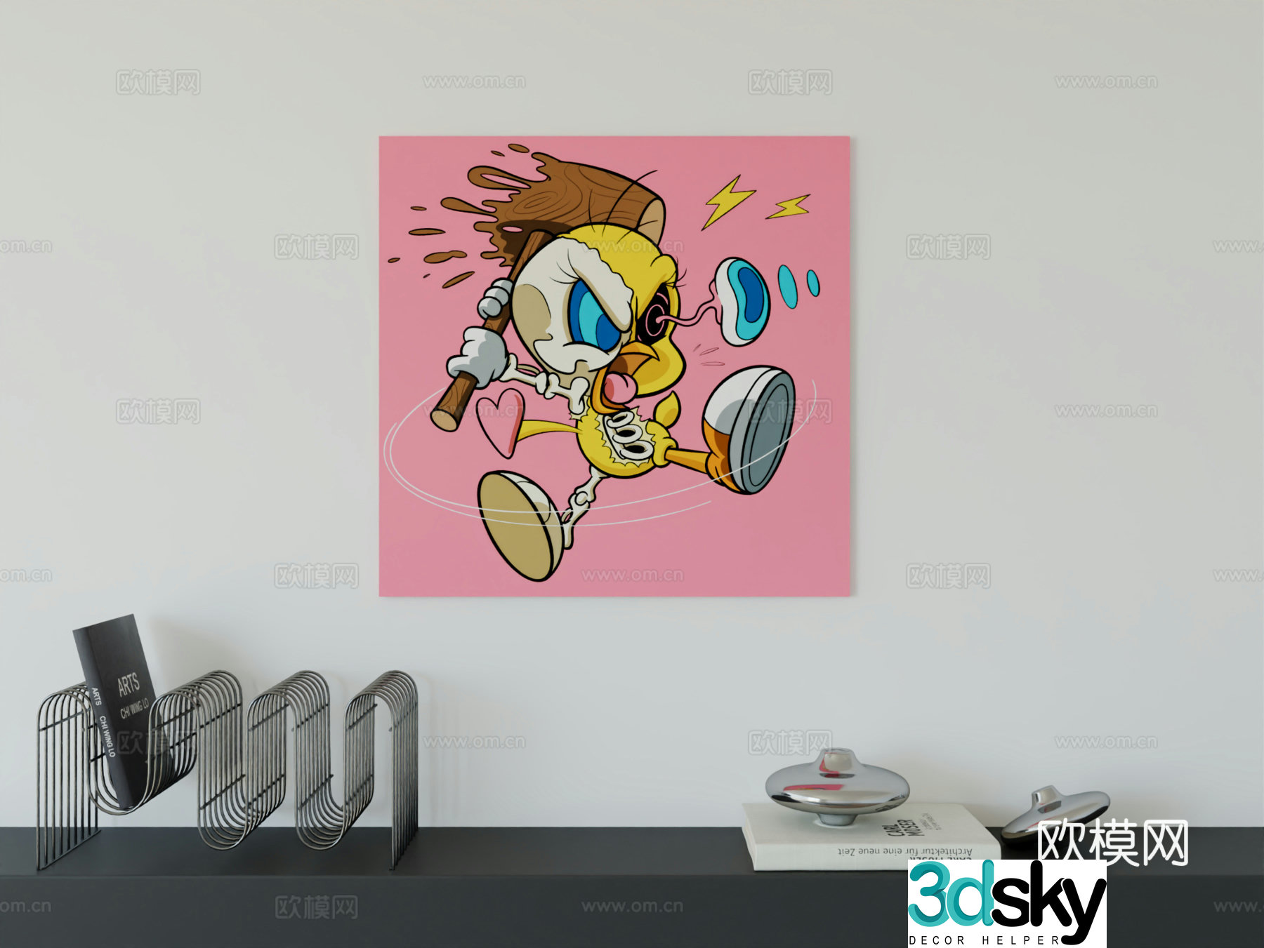 Modern minimalist cute cartoon character boy room girl room hanging painting 3d model