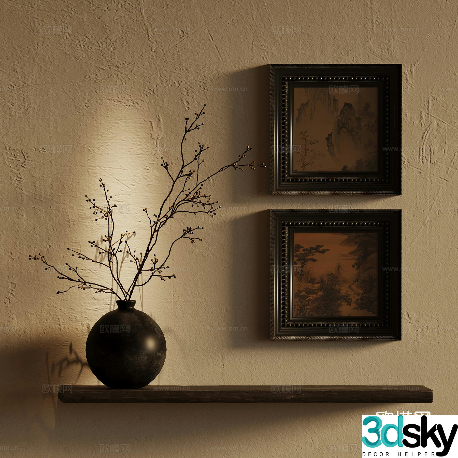 01 New Chinese style hanging painting vase 3d model